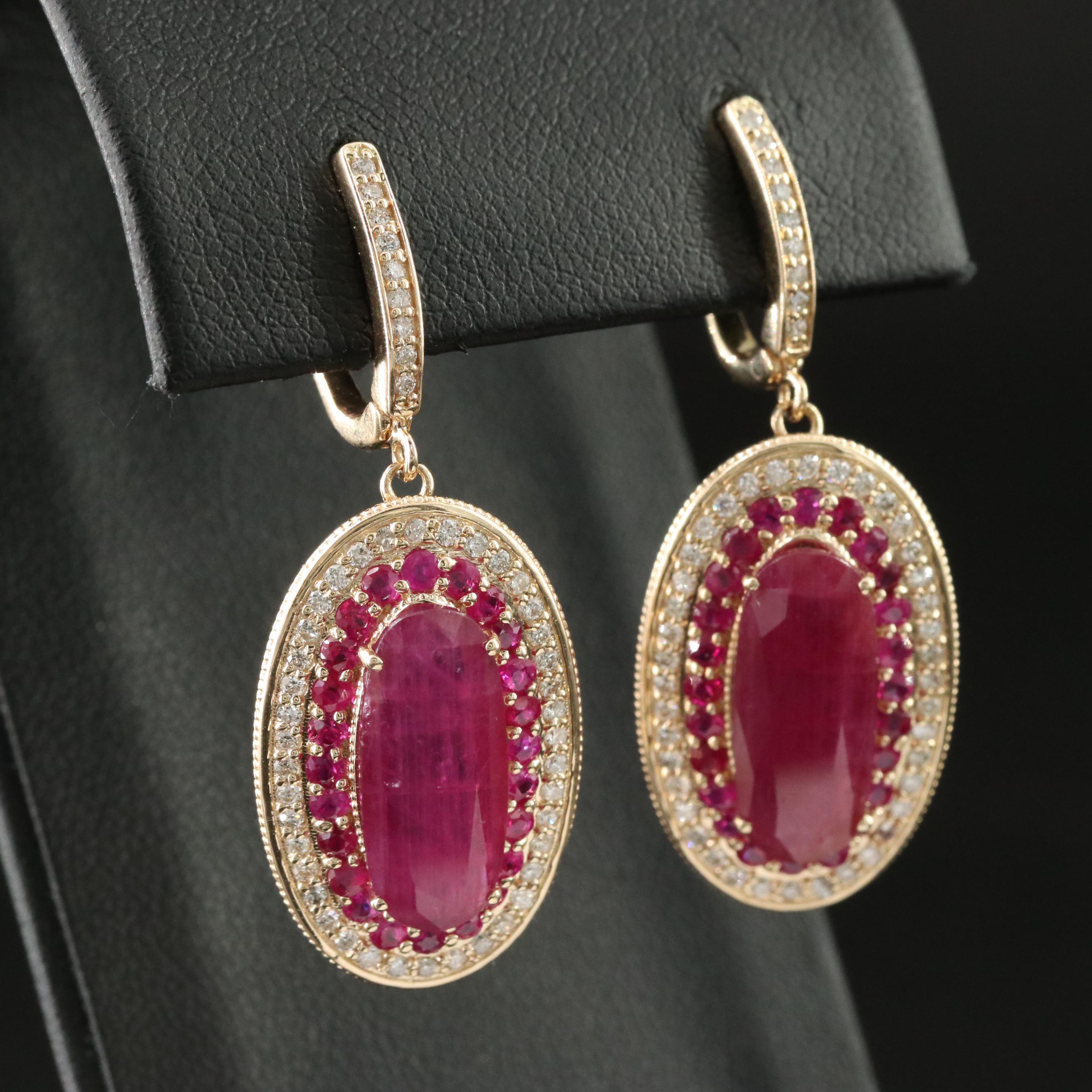 14K 10.05 CTW Ruby and Diamond Earrings with 8.61 CTW Centers and IGI Report