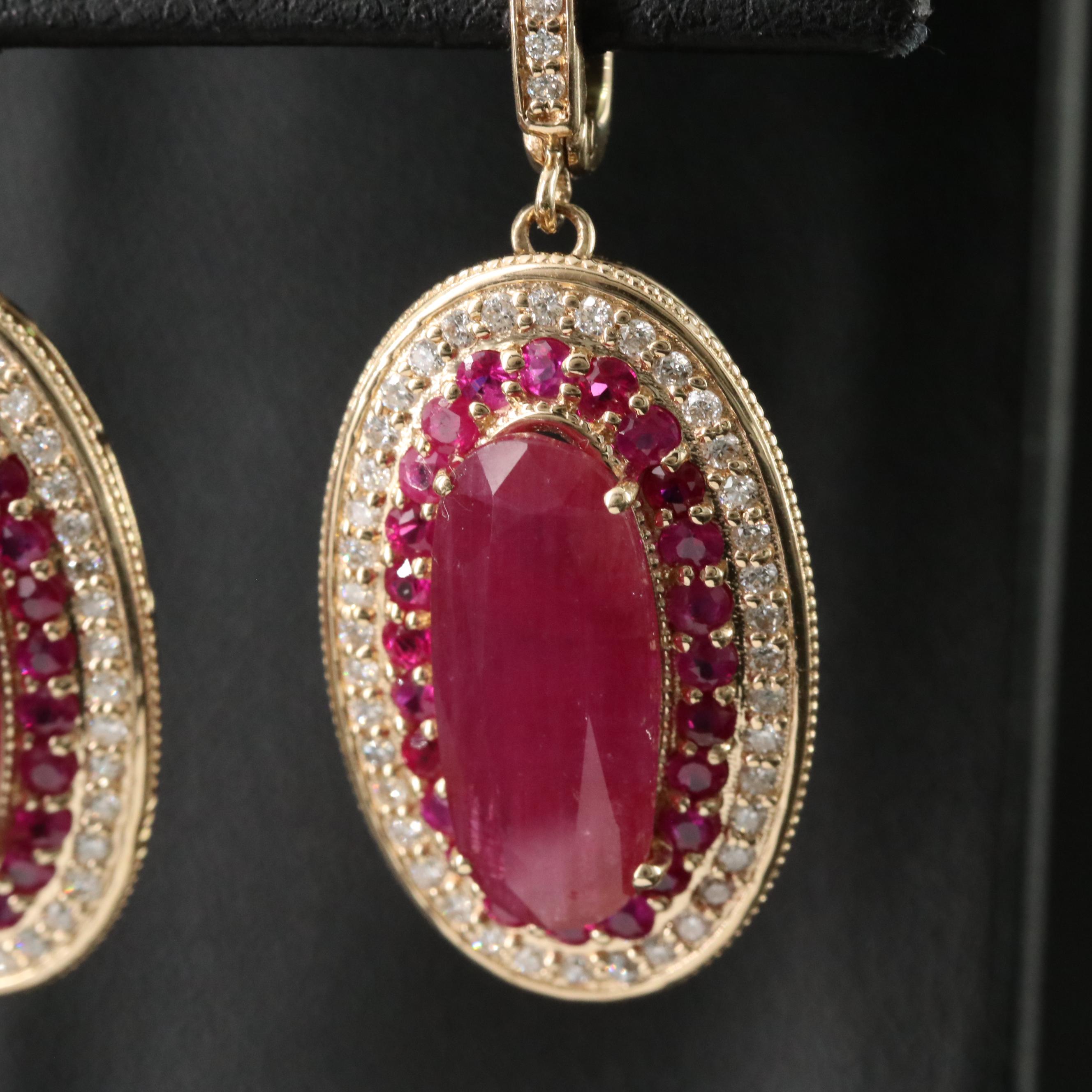 14K 10.05 CTW Ruby and Diamond Earrings with 8.61 CTW Centers and IGI Report
