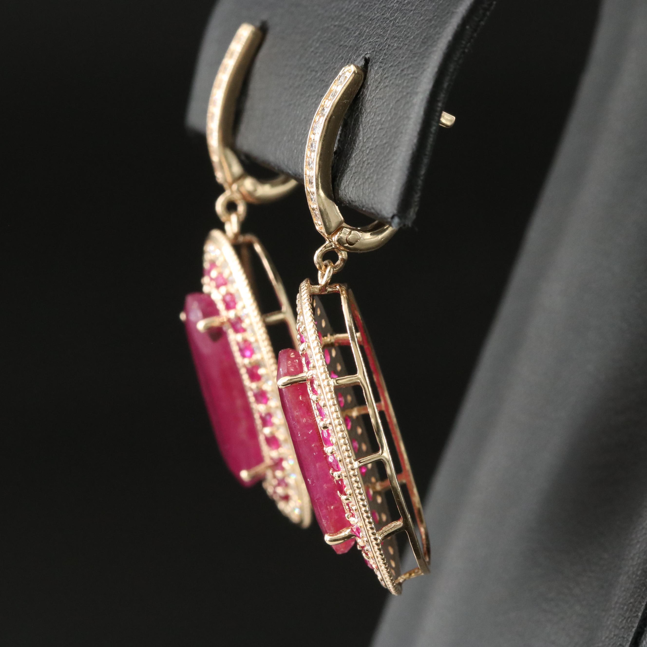14K 10.05 CTW Ruby and Diamond Earrings with 8.61 CTW Centers and IGI Report