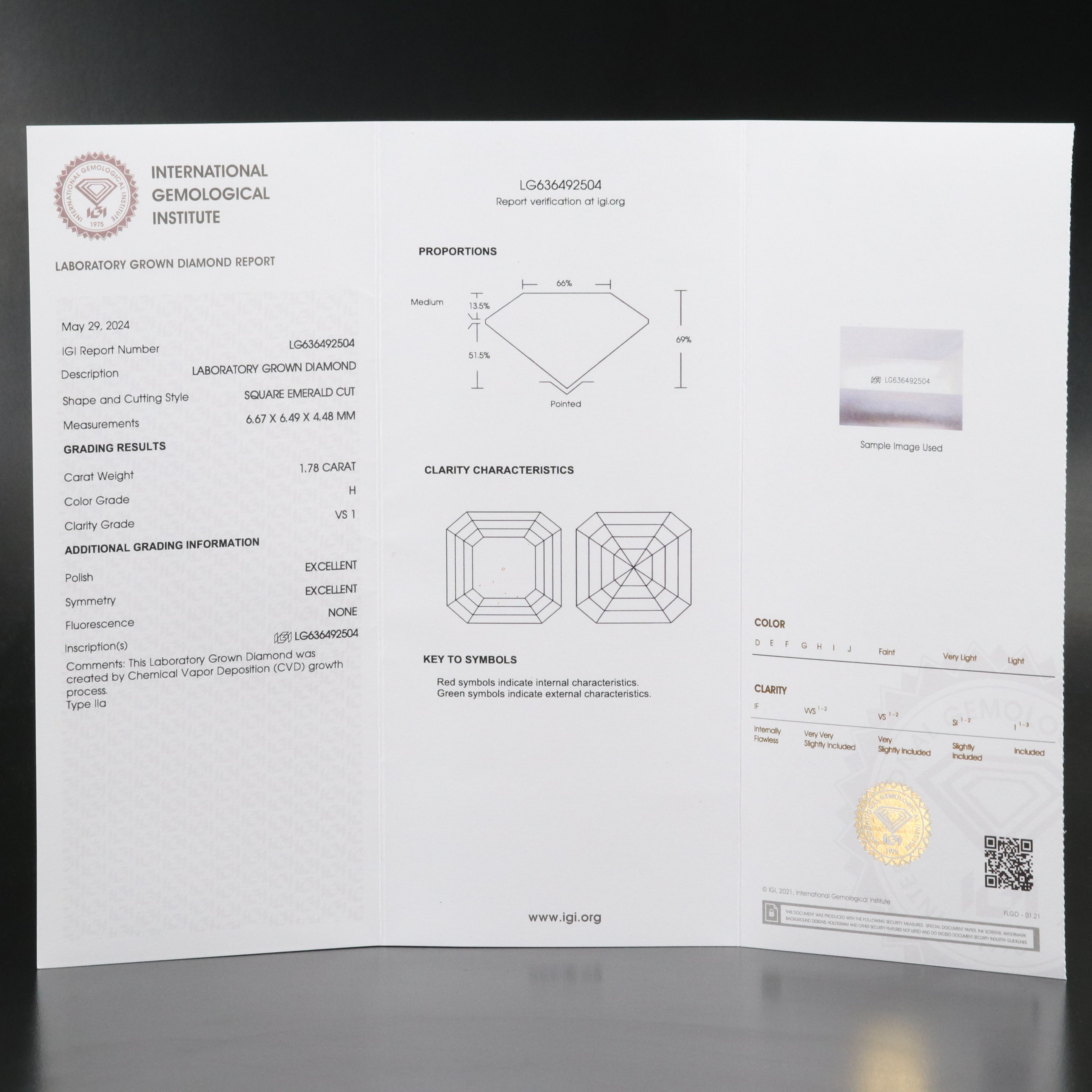 Loose 1.78 CT Lab Grown Diamond with IGI Report