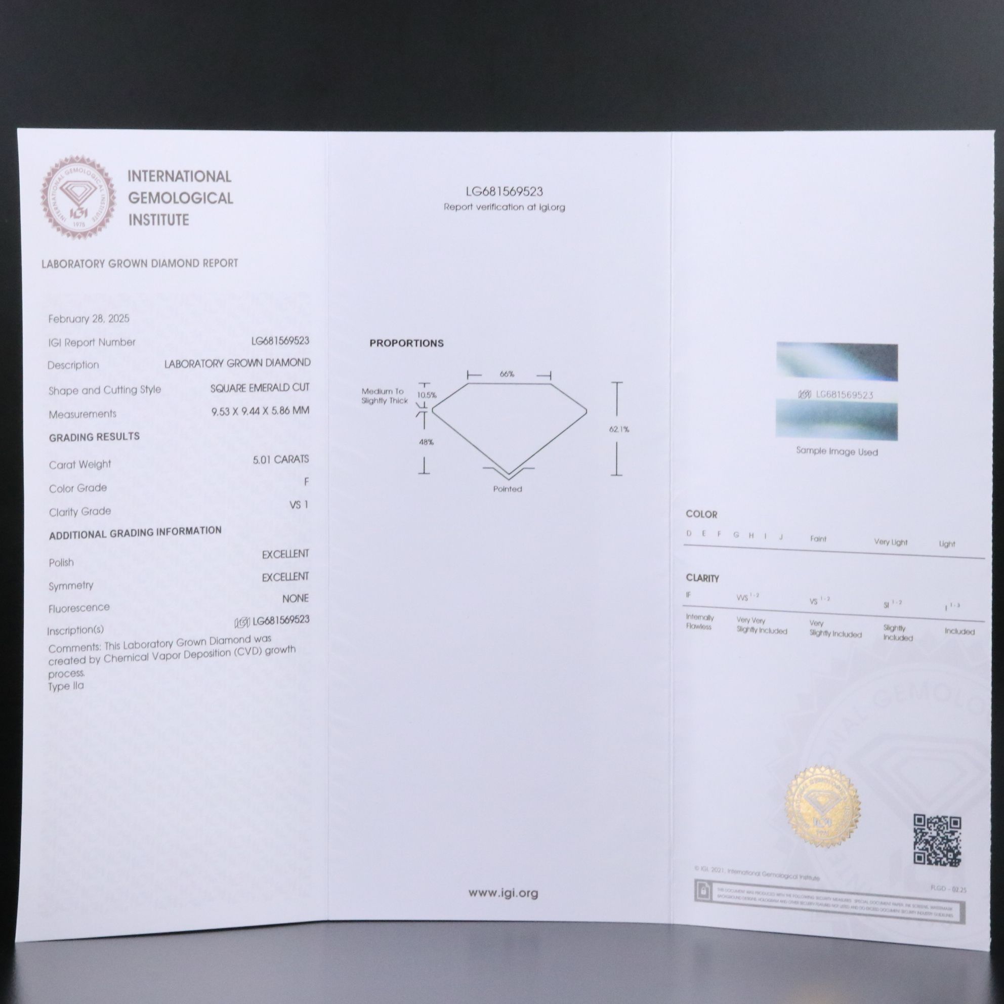 14K 5.01 CT Lab Grown Diamond Solitaire Ring with IGI Report