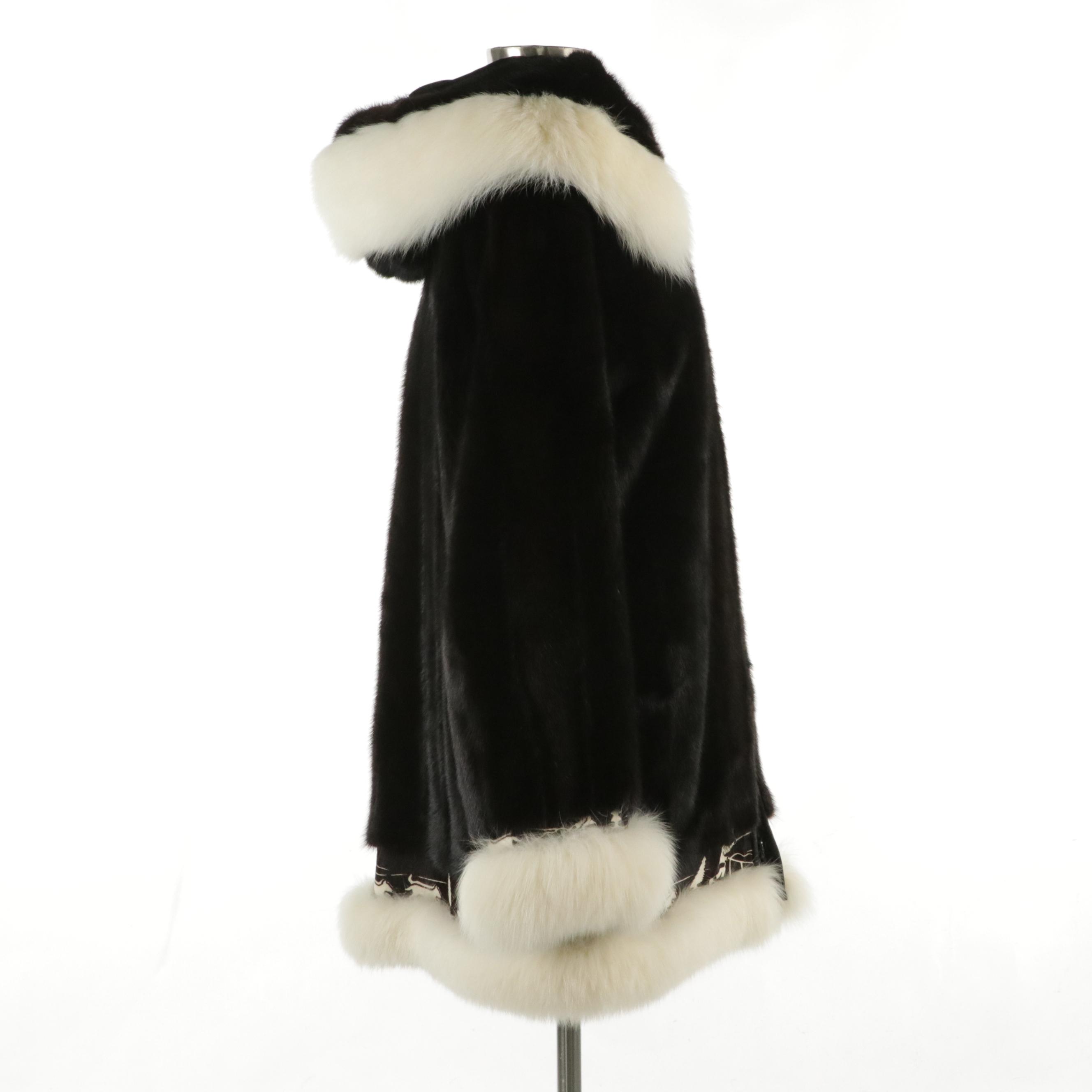David Green Alaska Mink Fur Hooded Parka with Arctic Fox Fur and Calf Hair Trim