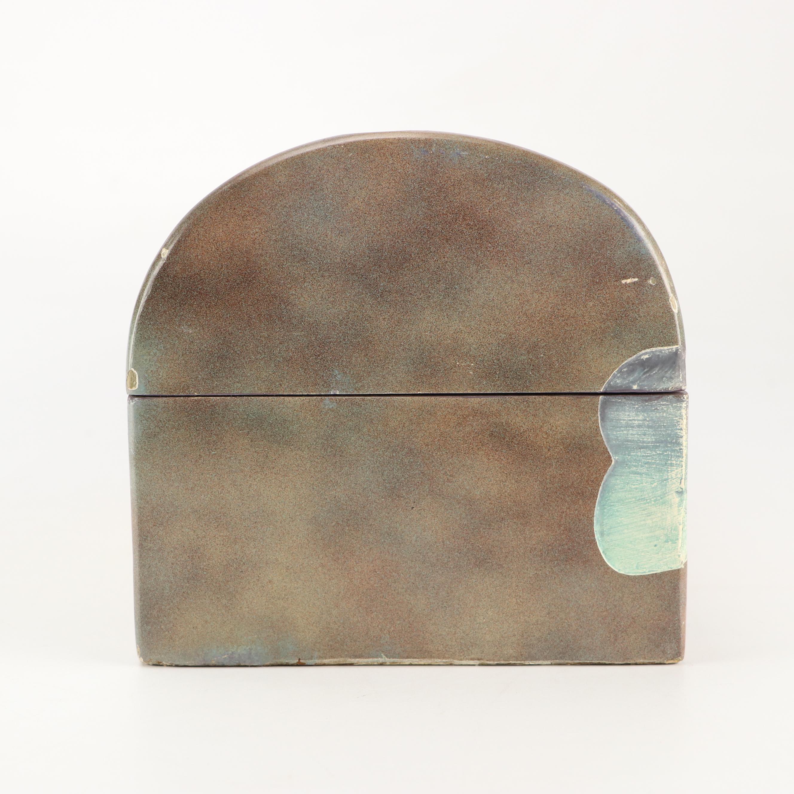 Dome Top Polychrome Decorative Box with Engraved Brass Latch, 20th Century