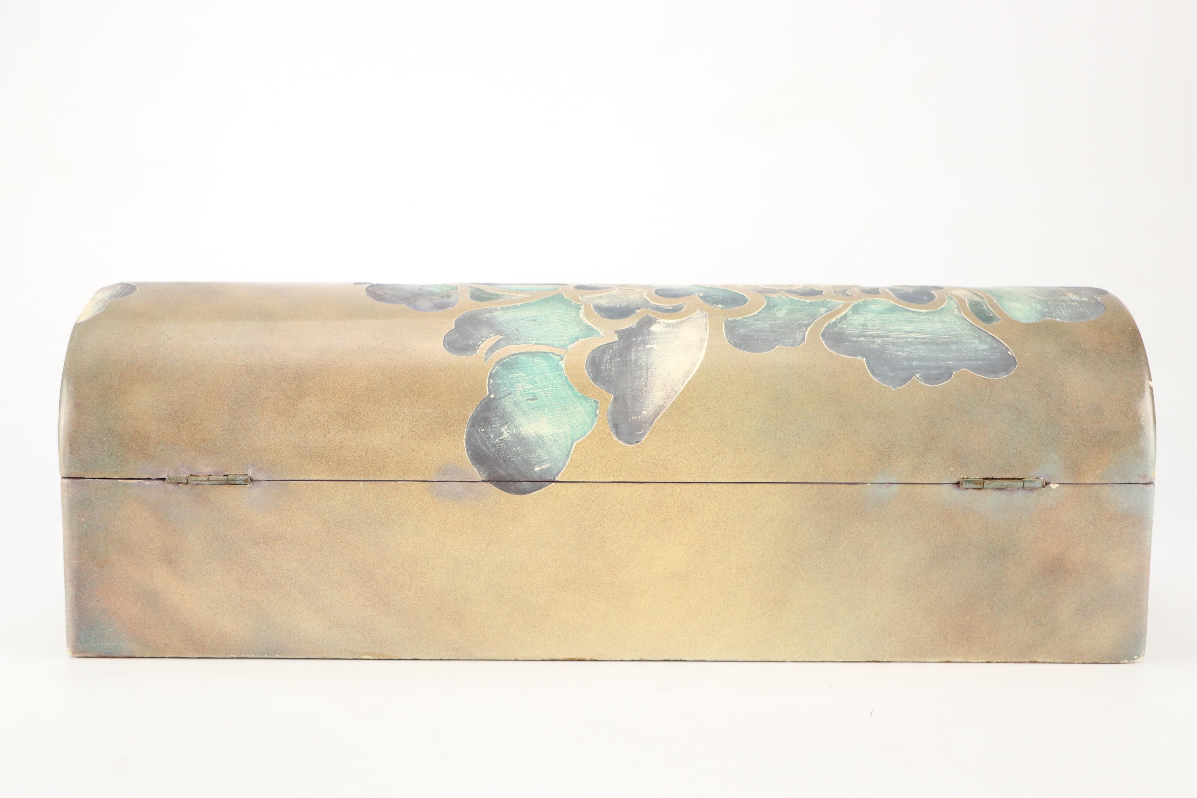 Dome Top Polychrome Decorative Box with Engraved Brass Latch, 20th Century