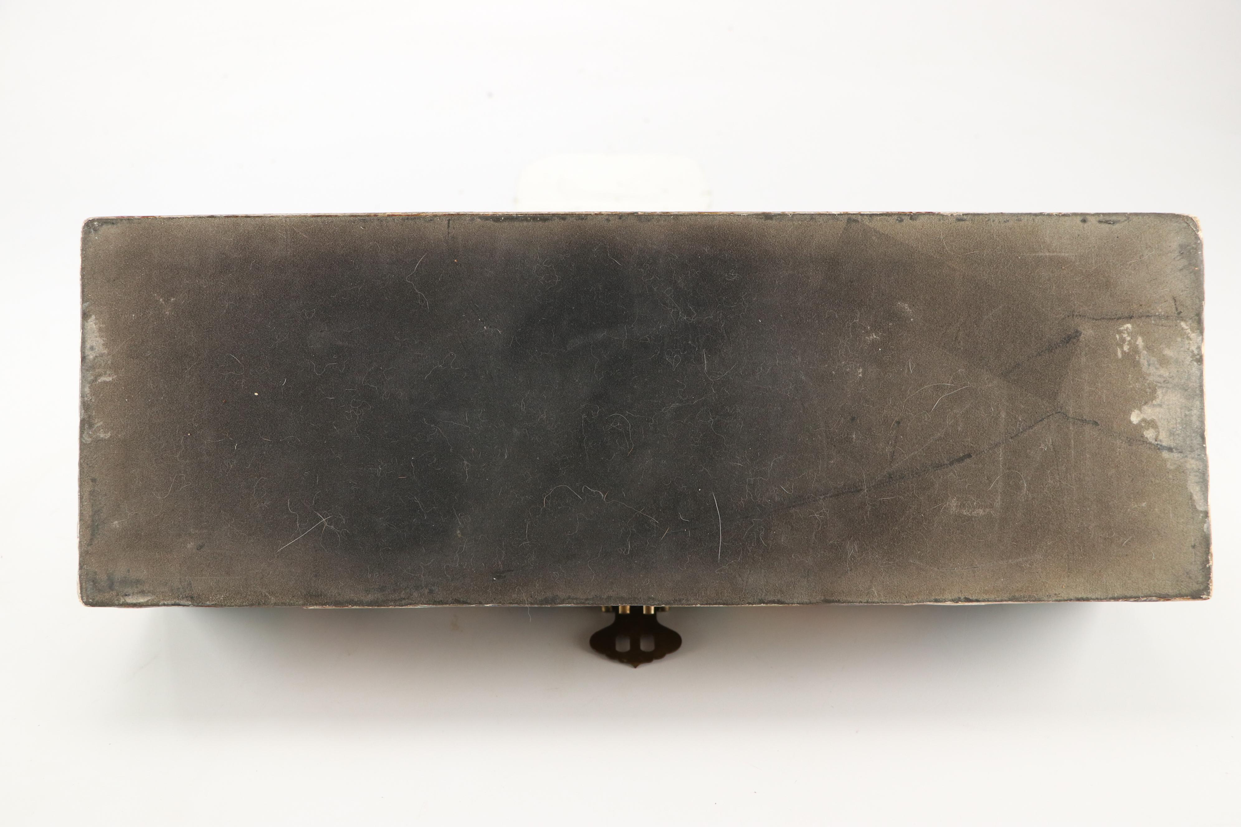 Dome Top Polychrome Decorative Box with Engraved Brass Latch, 20th Century