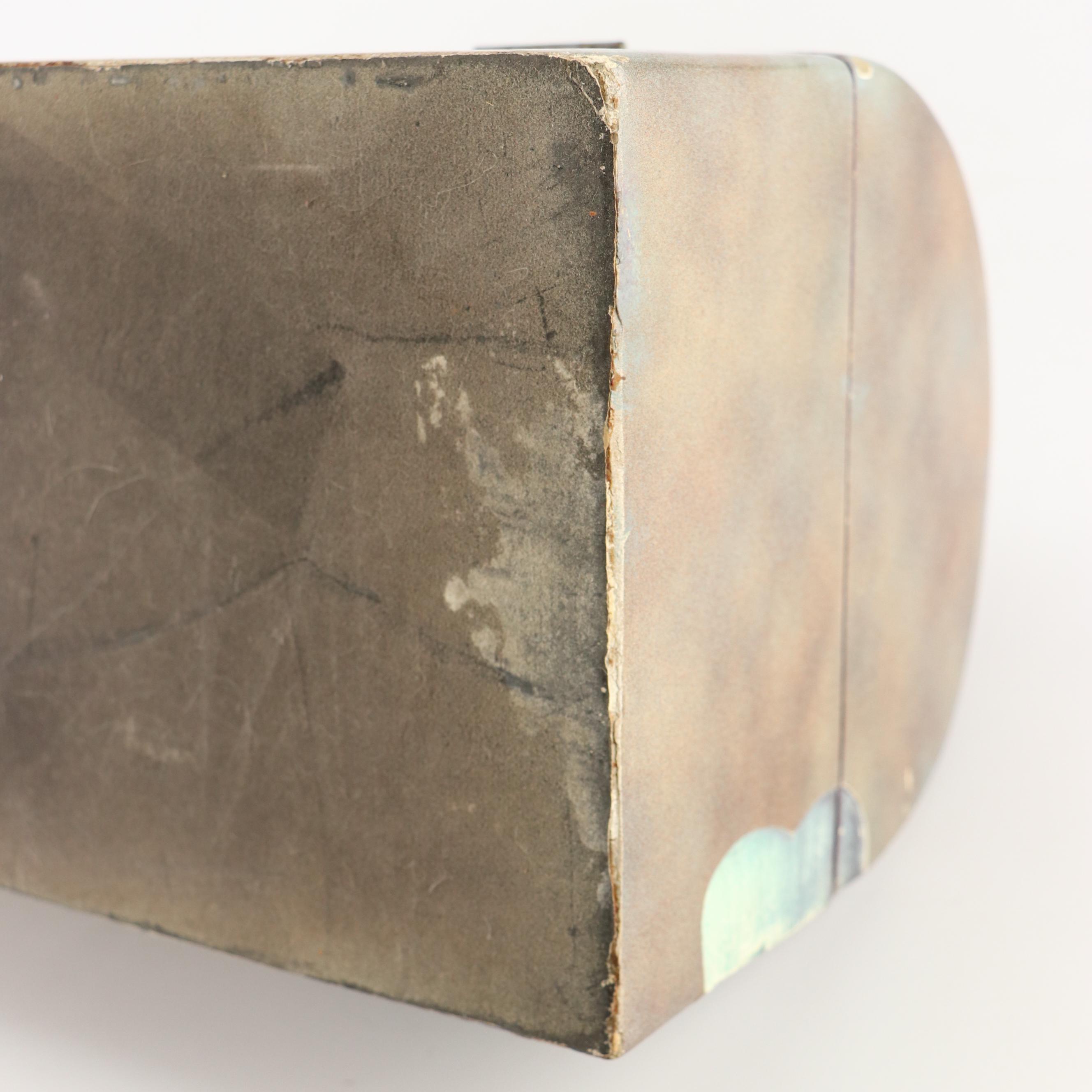 Dome Top Polychrome Decorative Box with Engraved Brass Latch, 20th Century