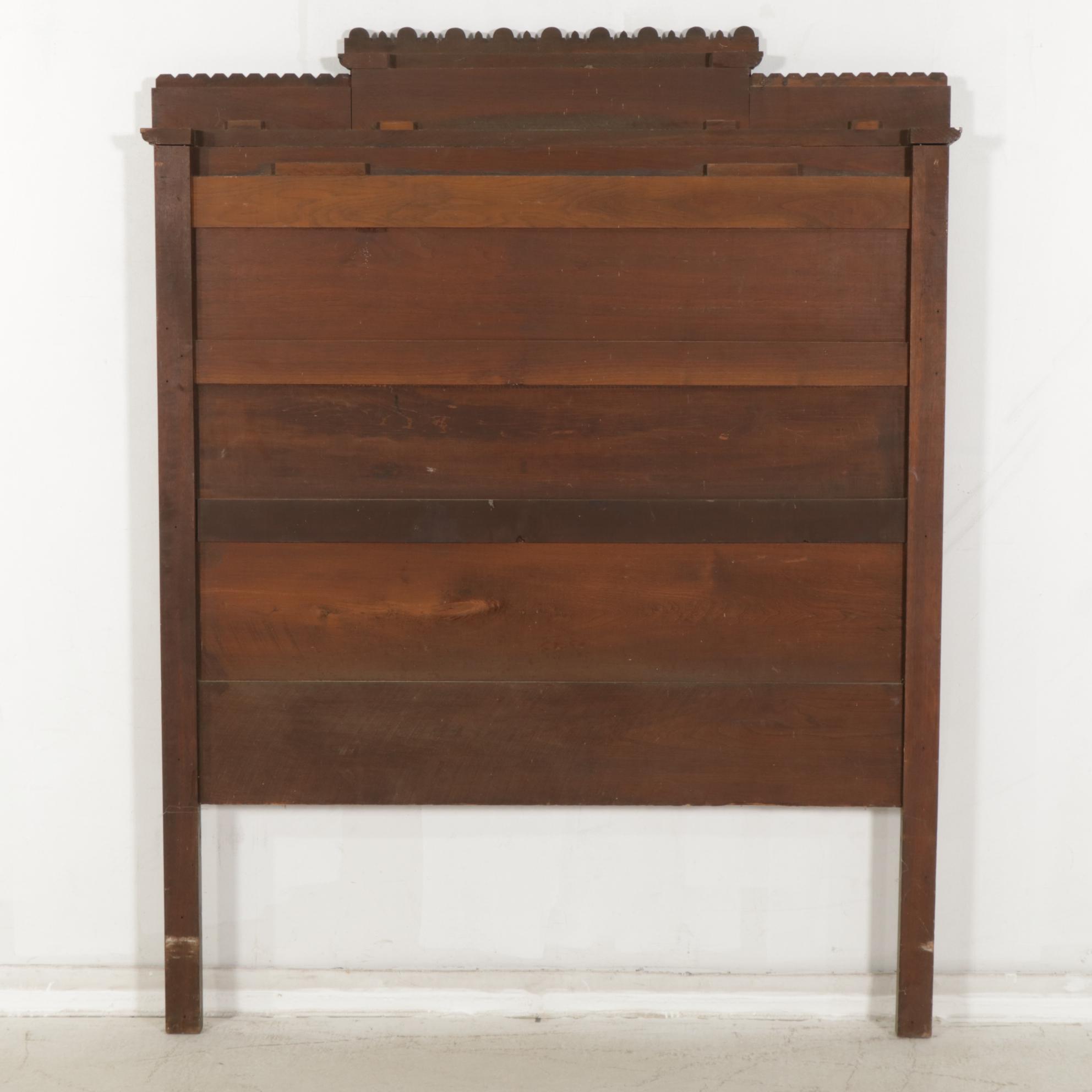 Eastlake Style Carved Walnut  Full Size Bed Frame, Early 20th Century