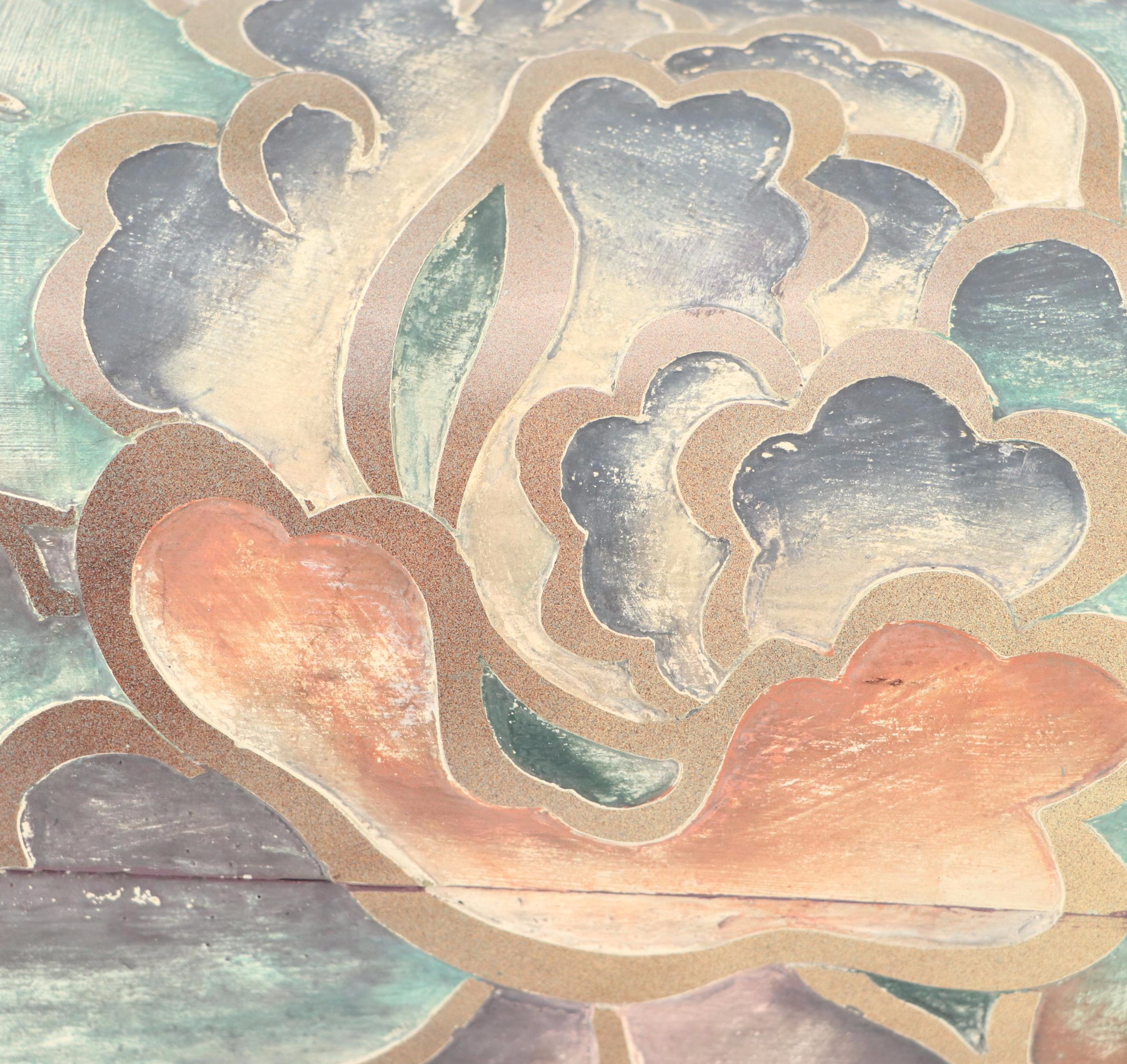 Dome Top Polychrome Decorative Box with Engraved Brass Latch, 20th Century