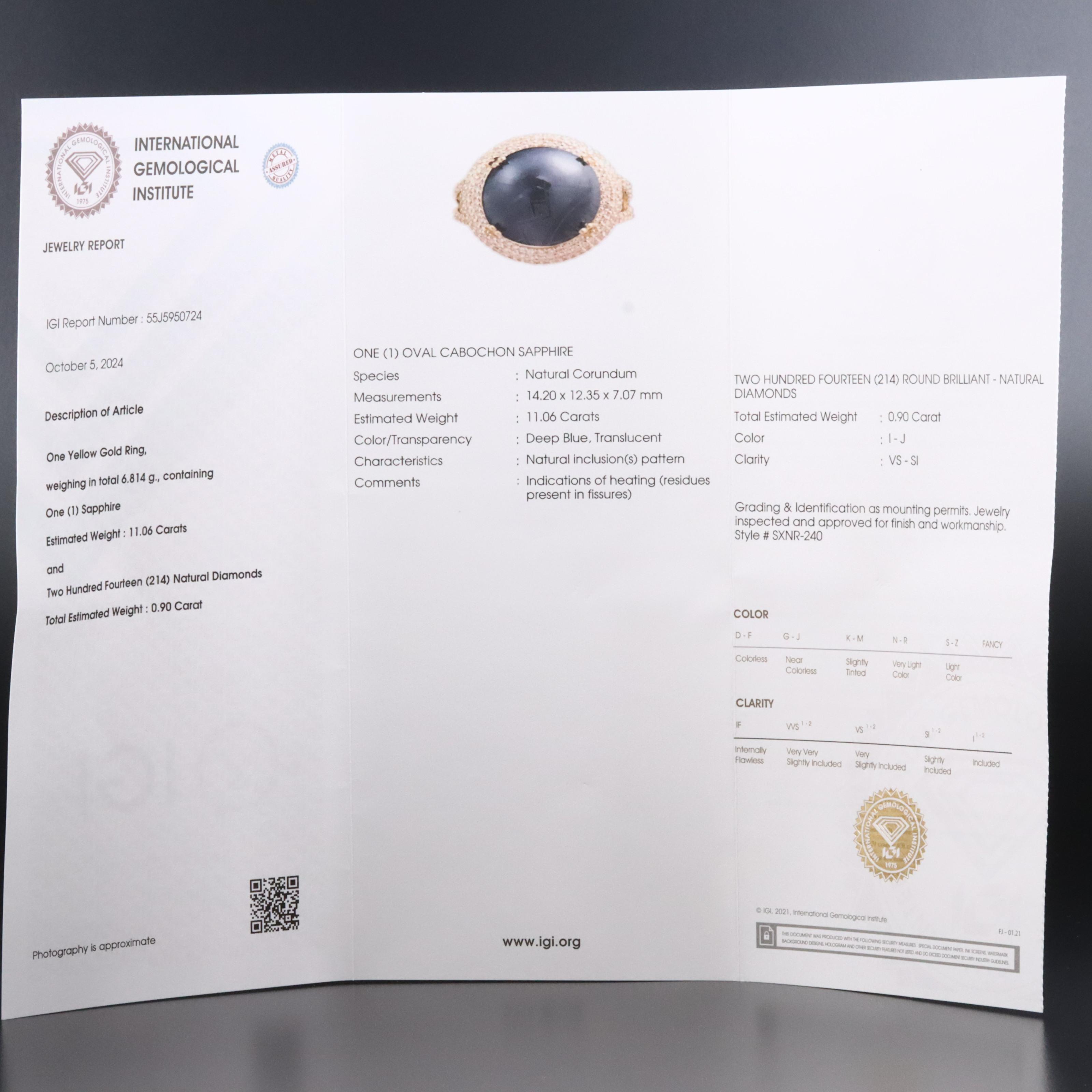 14K 11.06 CT Sapphire and Diamond Ring with IGI Report