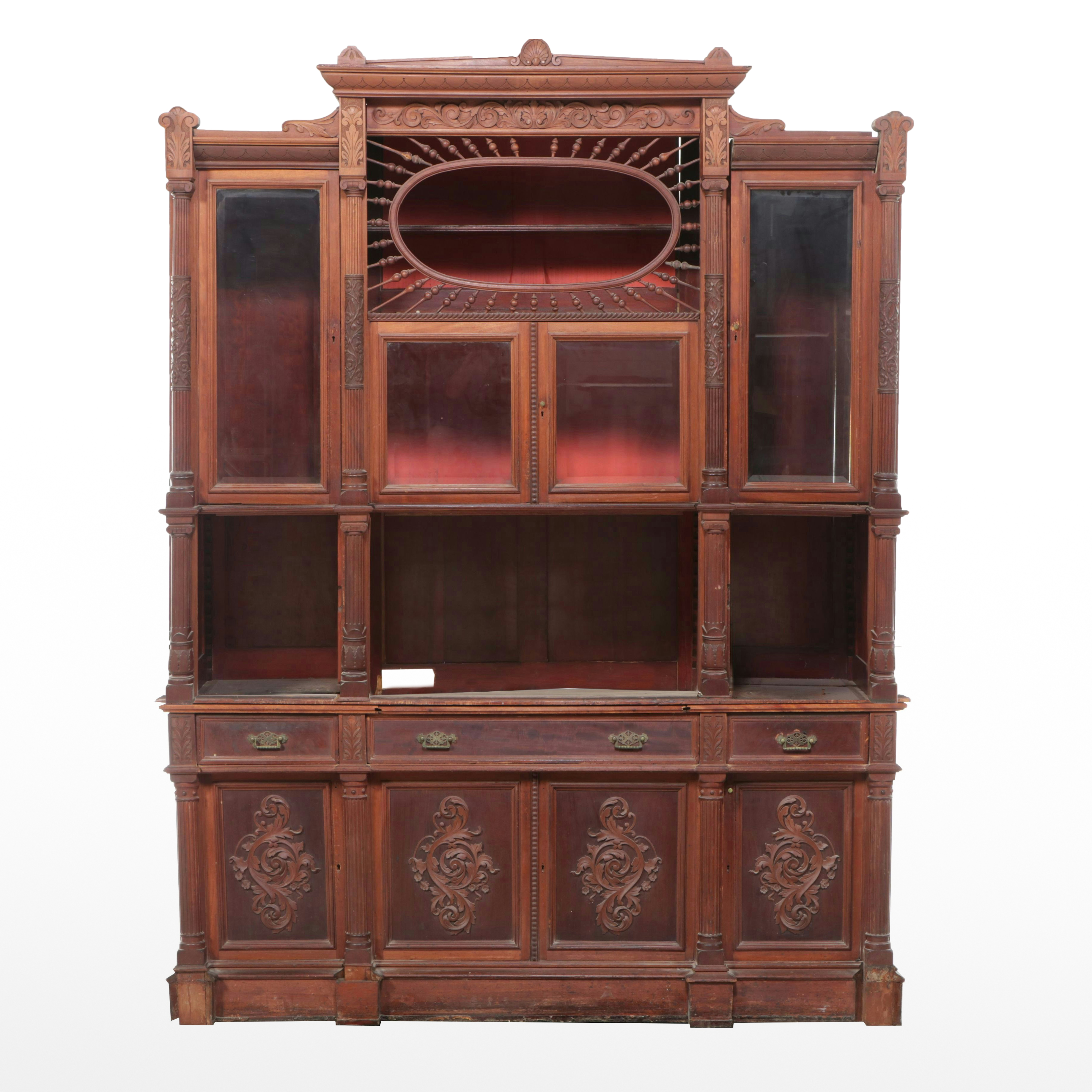 Victorian Aesthetic Movement Style Carved Wood Cabinet, Late 19th Century