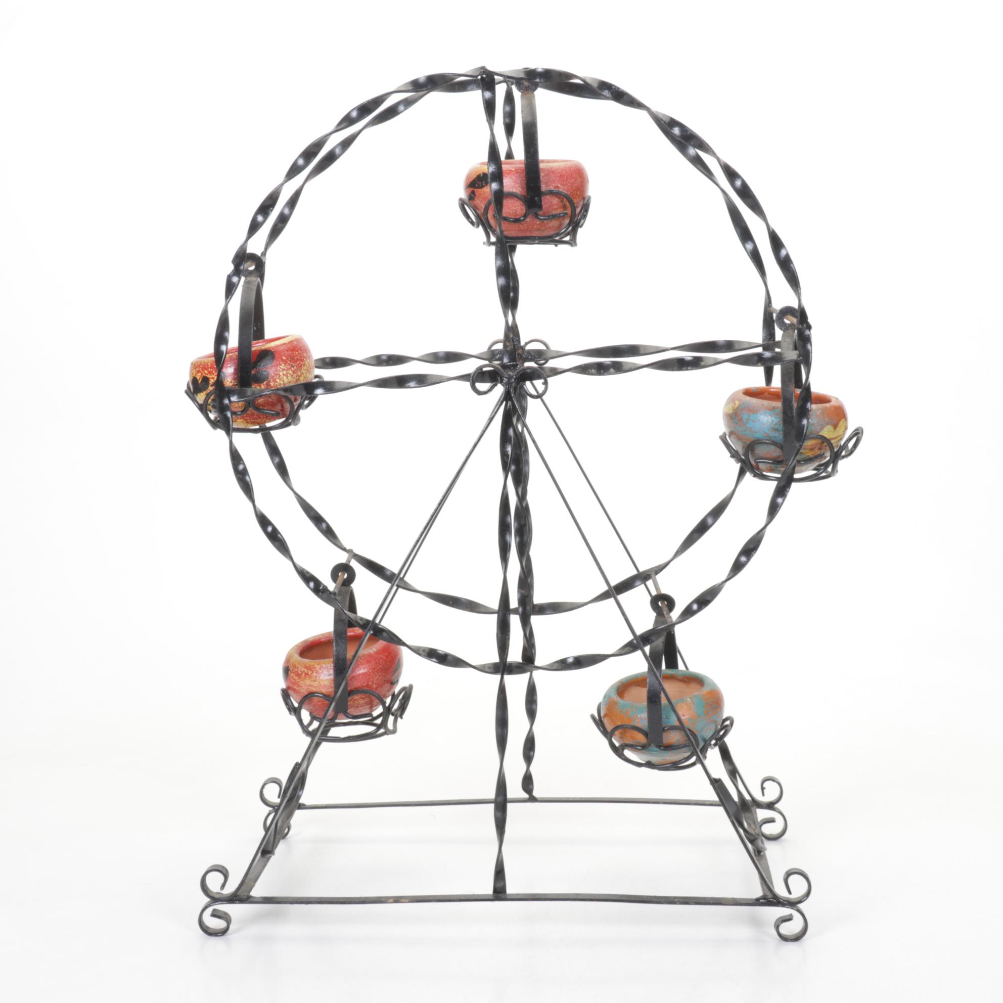 Twisted Metal Ferris Wheel with Hand-Crafted Terracotta Planters
