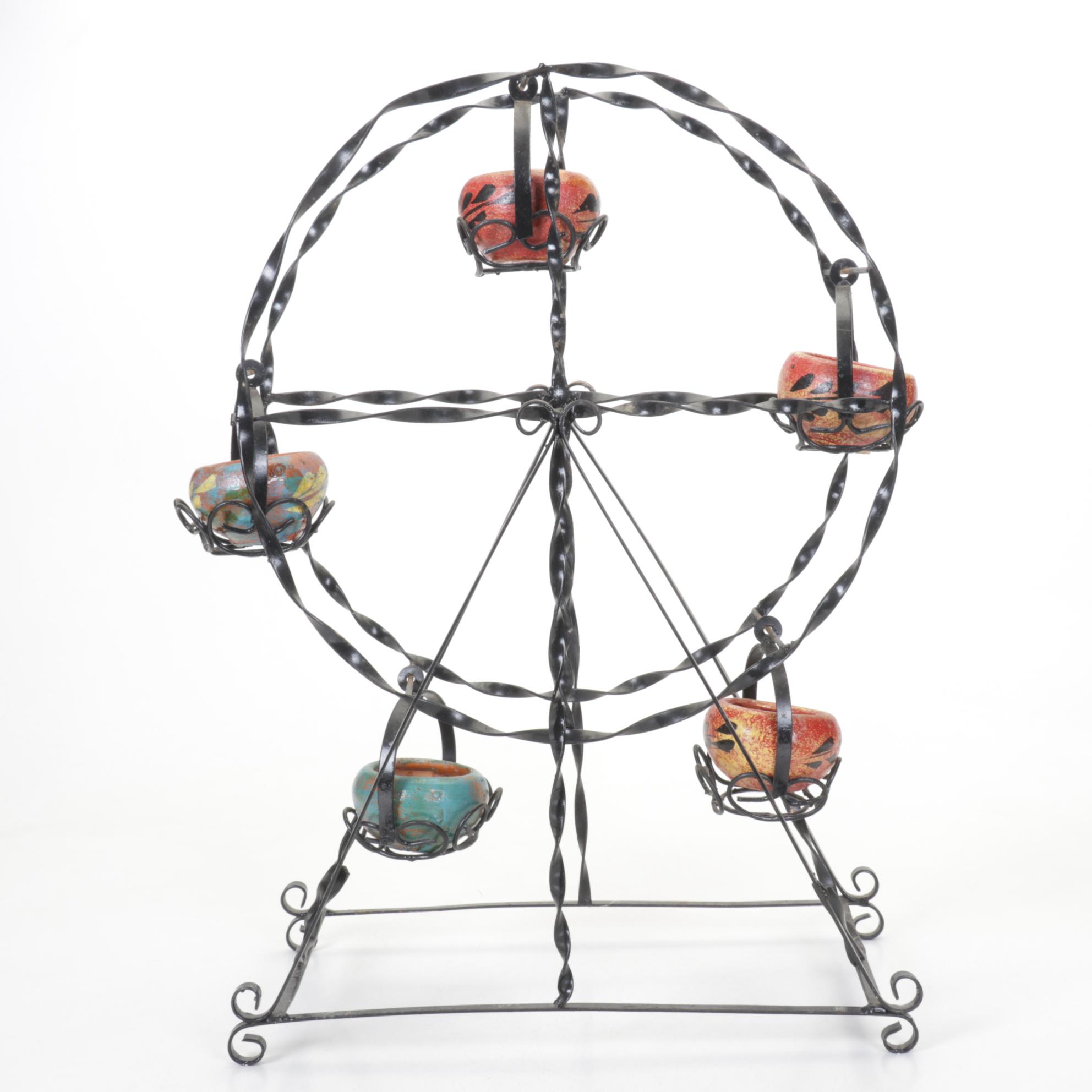 Twisted Metal Ferris Wheel with Hand-Crafted Terracotta Planters
