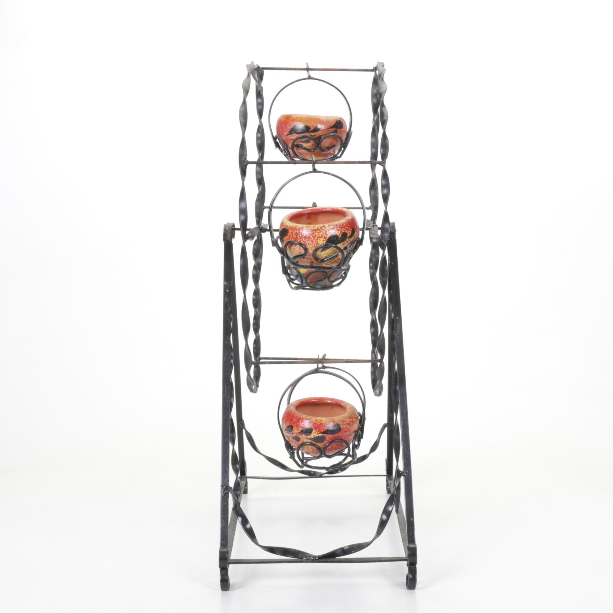 Twisted Metal Ferris Wheel with Hand-Crafted Terracotta Planters
