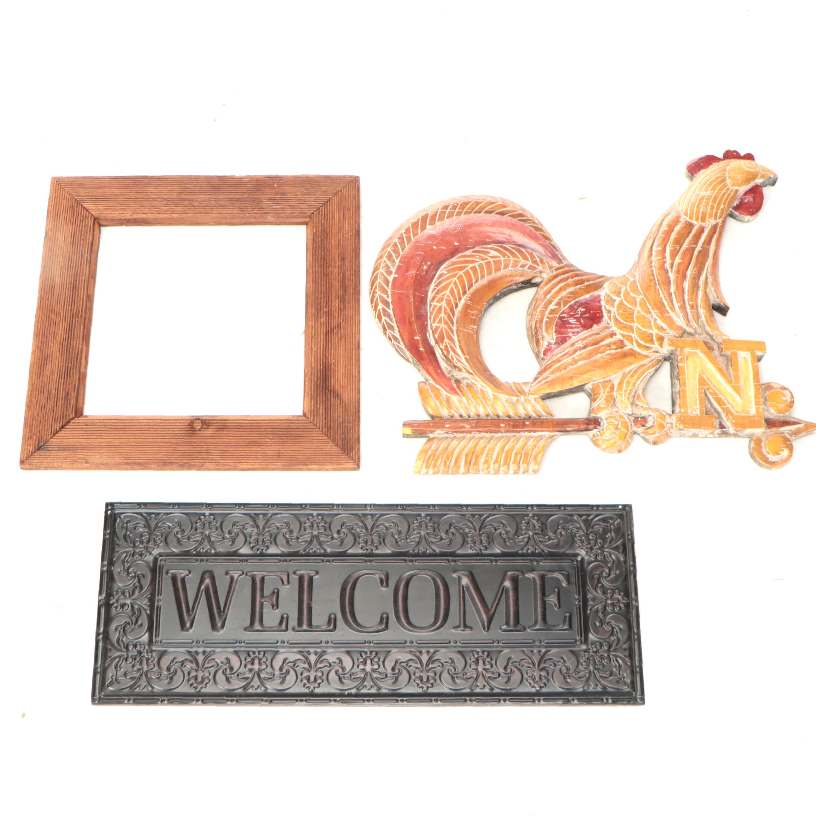 Vanguard Studios Folk Art Style Painted and Carved Wood Rooster and Other Decor