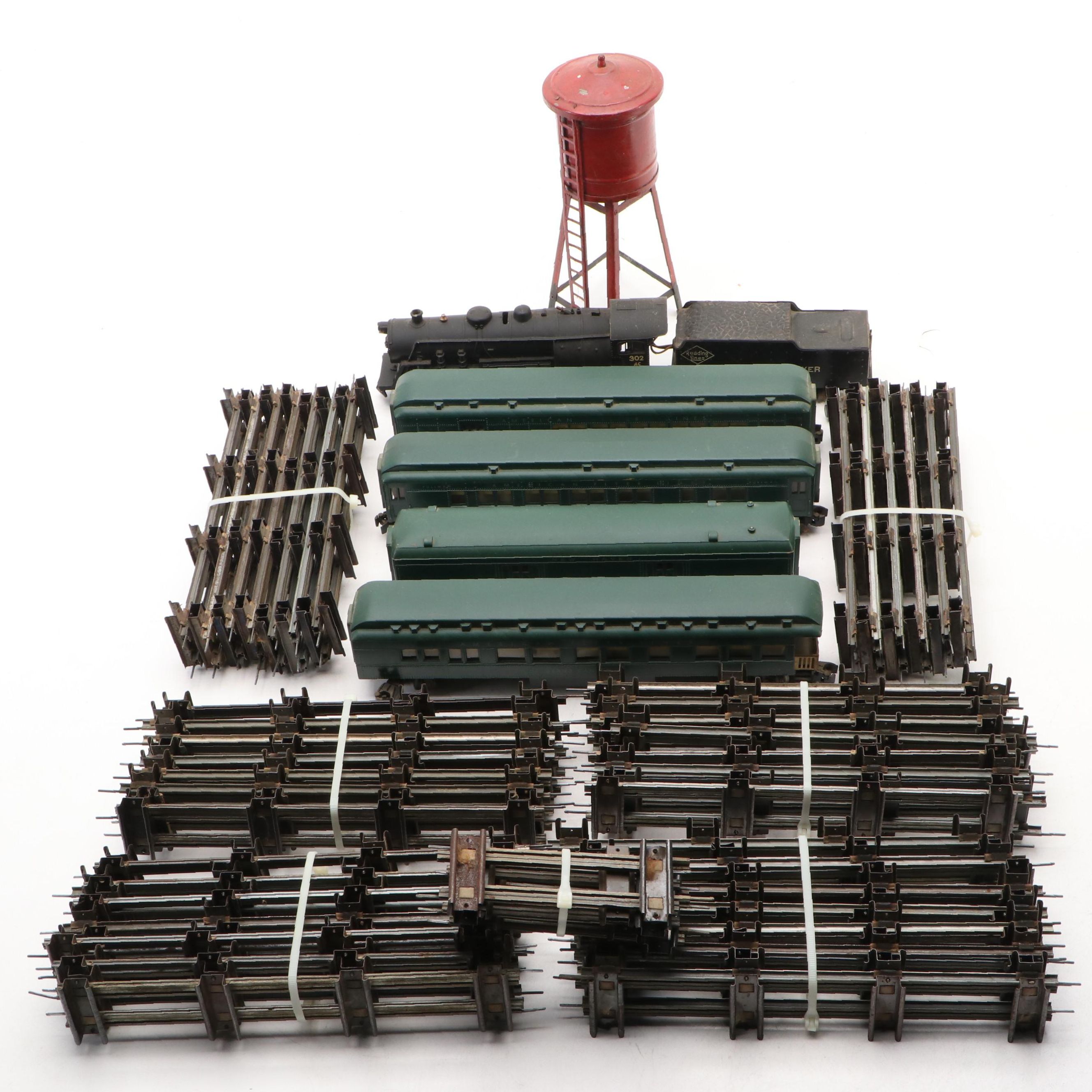 American Flyer S-Gauge Steam Locomotive, Coach Cars, Tracks and Water Tower