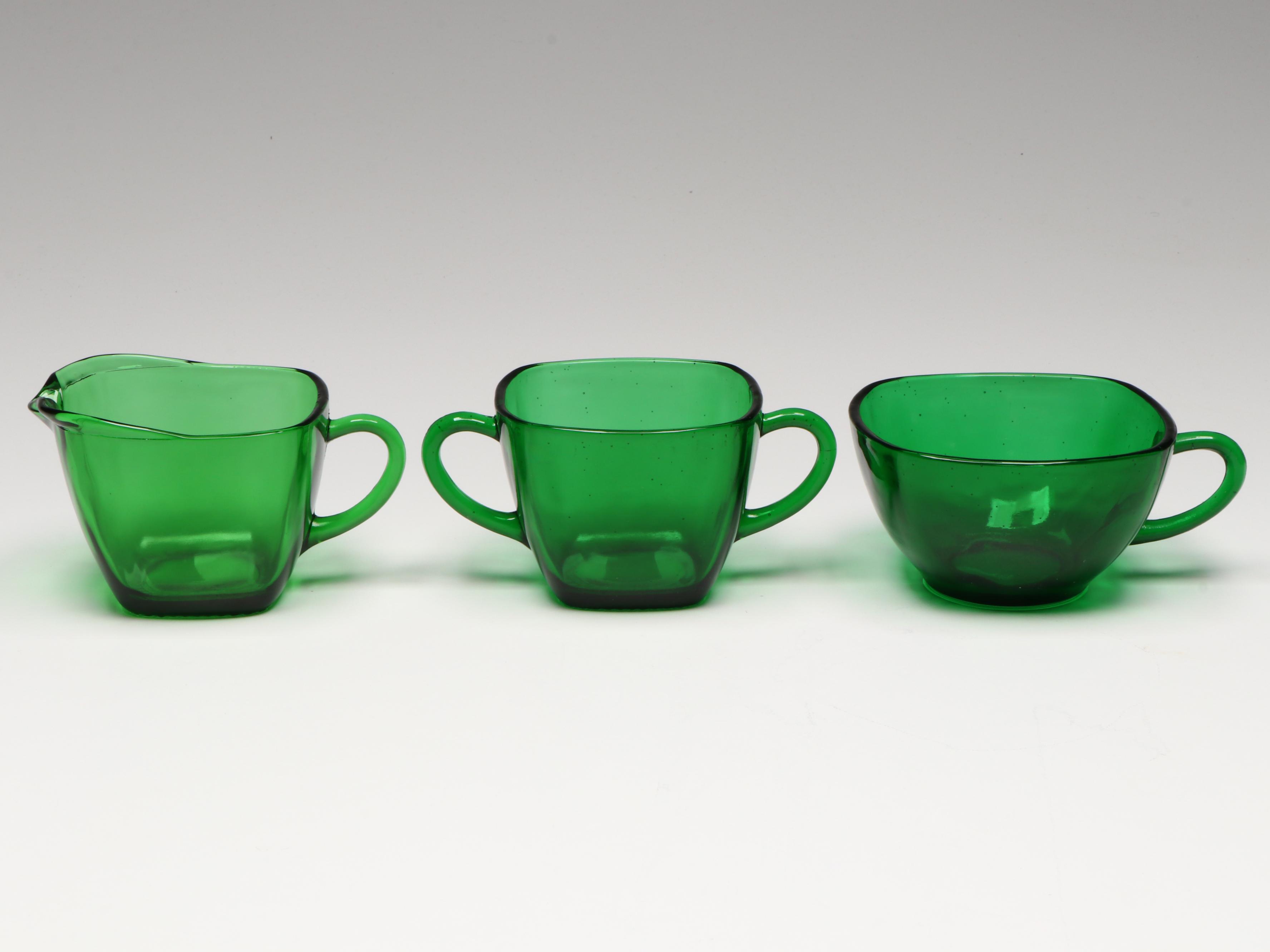 Anchor Hocking "Charm" Forest Green Glass Dinnerware, Serveware and More, 1950s