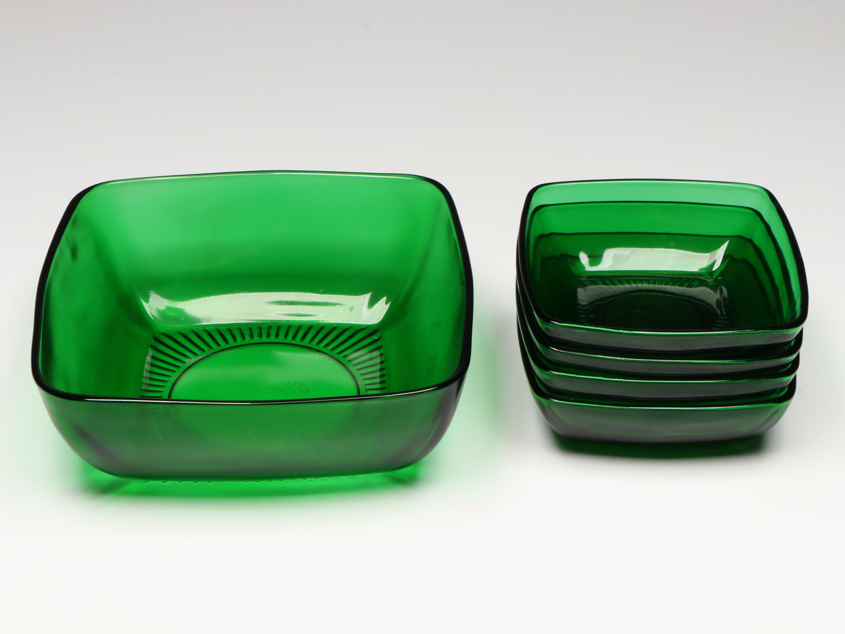 Anchor Hocking "Charm" Forest Green Glass Dinnerware, Serveware and More, 1950s