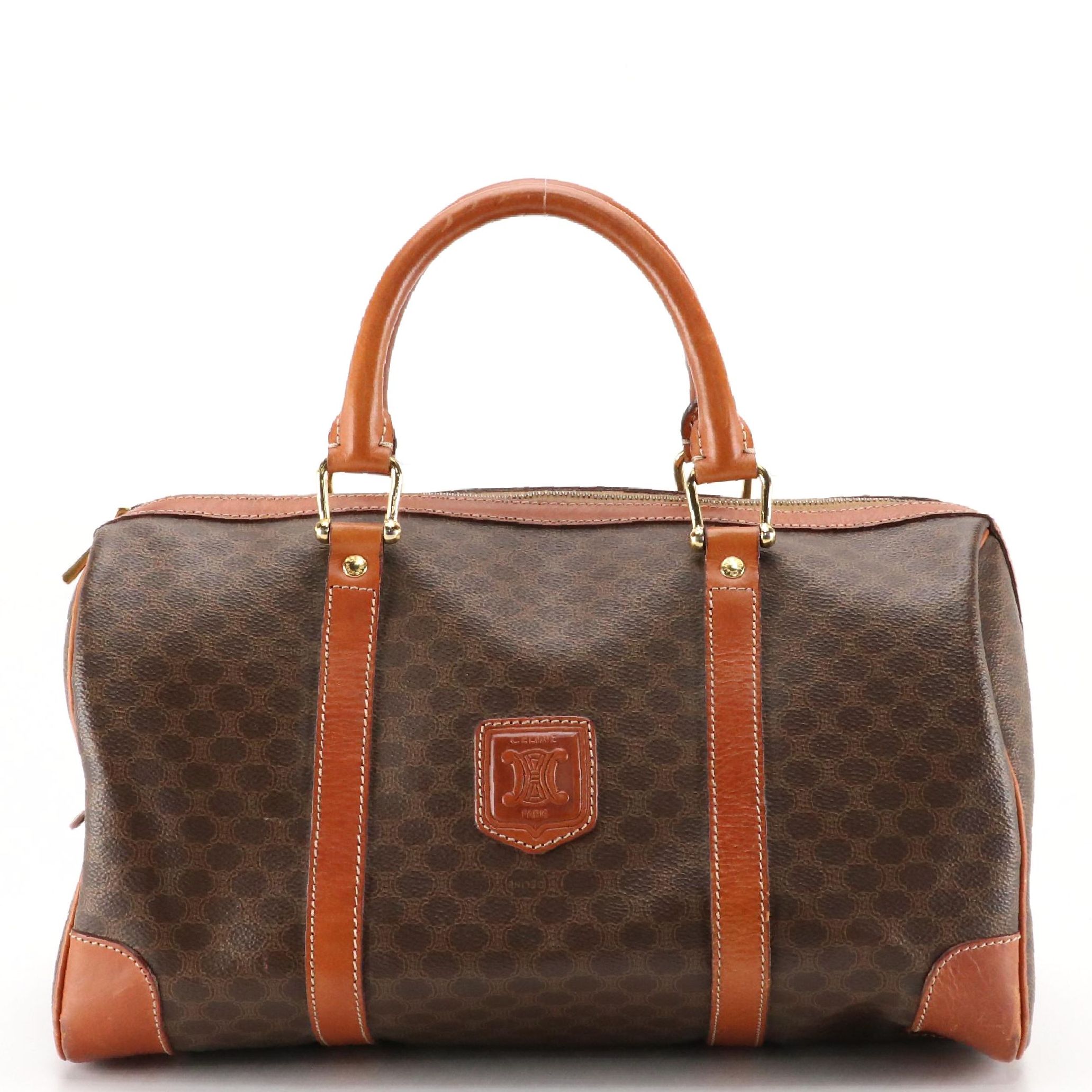 Celine Travel Duffel Bag in Macadam Coated Canvas and Leather Trim