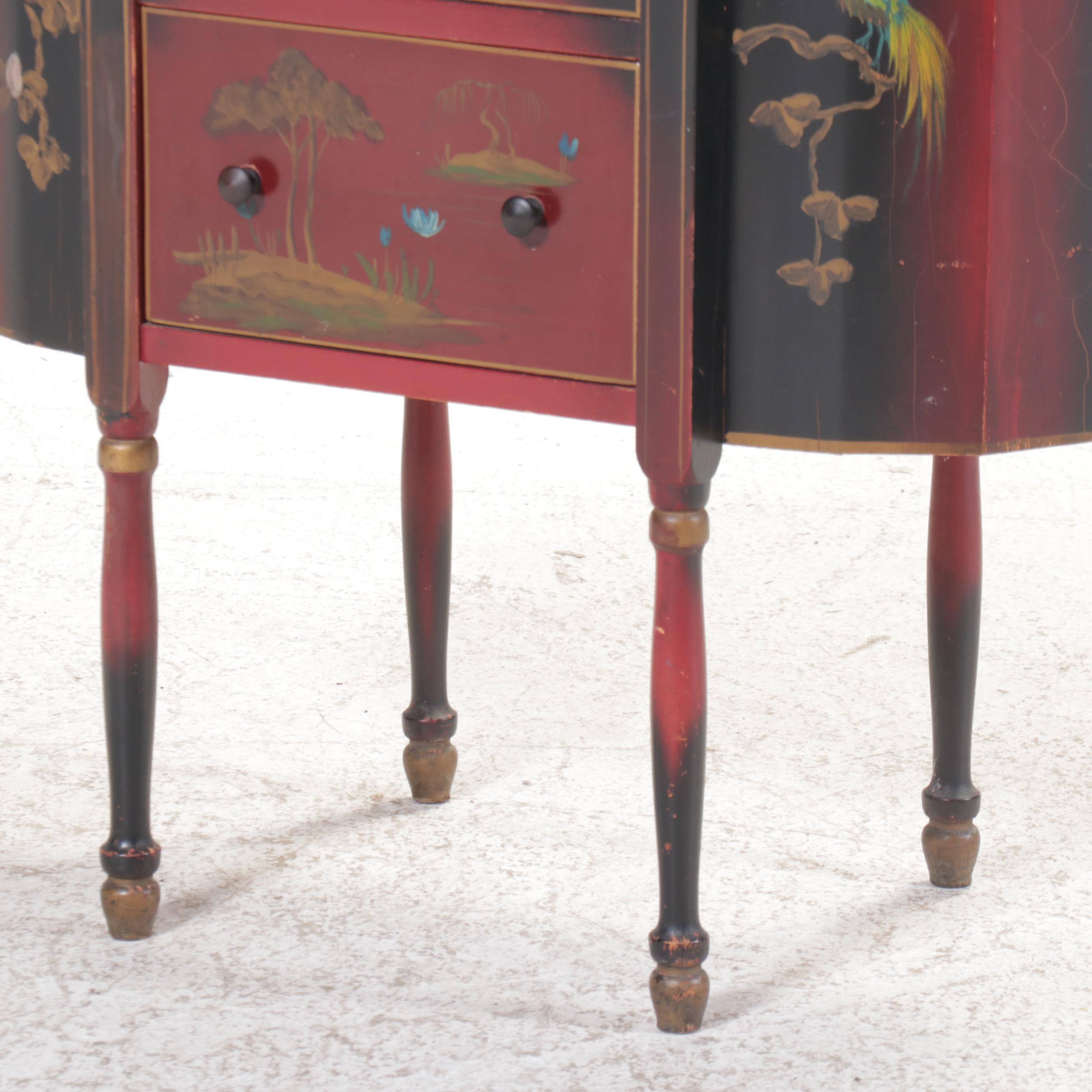 Chinoiserie Painted Decorated Martha Washington Sewing Table, Mid to Late 20th C