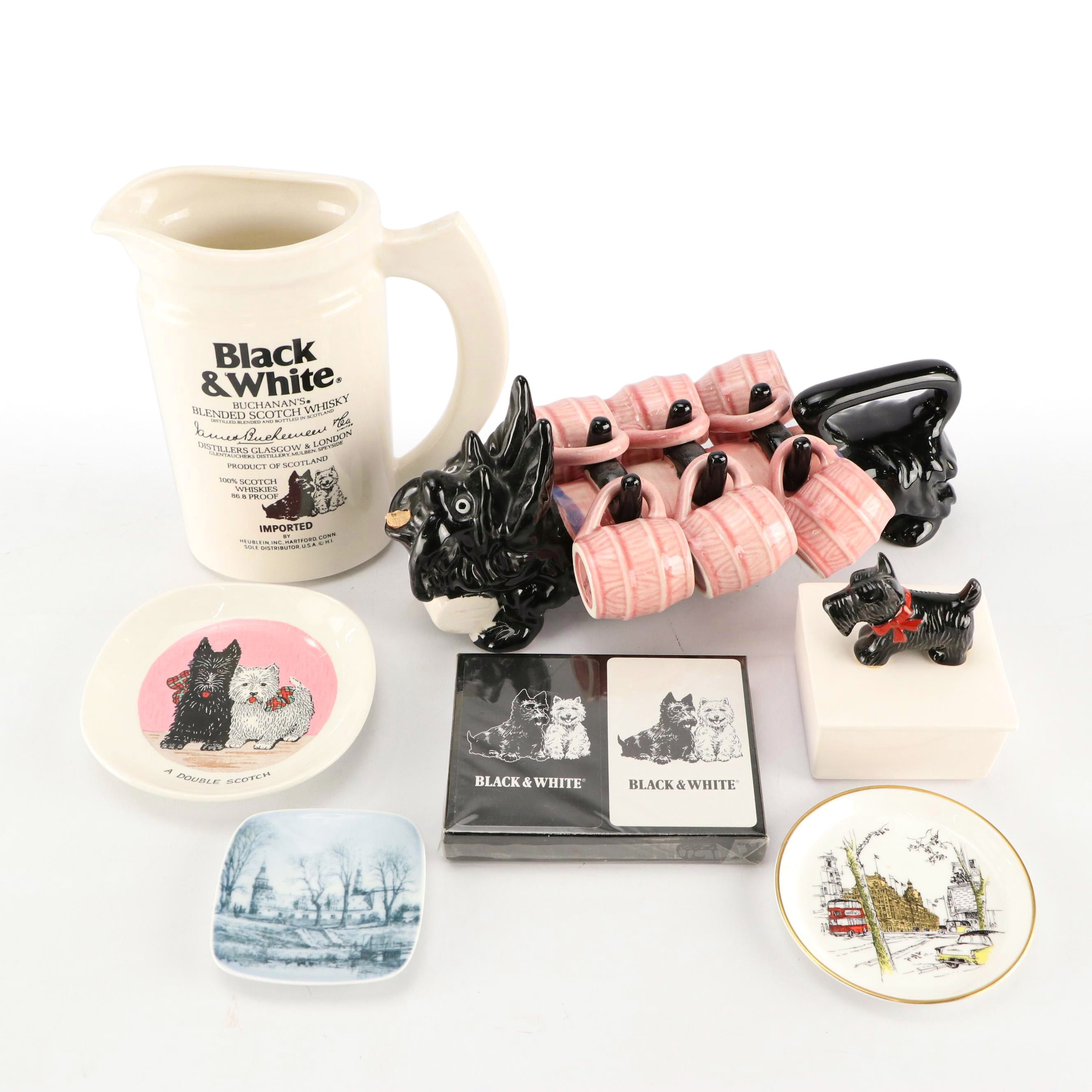 Scottish Terrier Themed Ceramic Table Accessories, Featuring Decanter Set