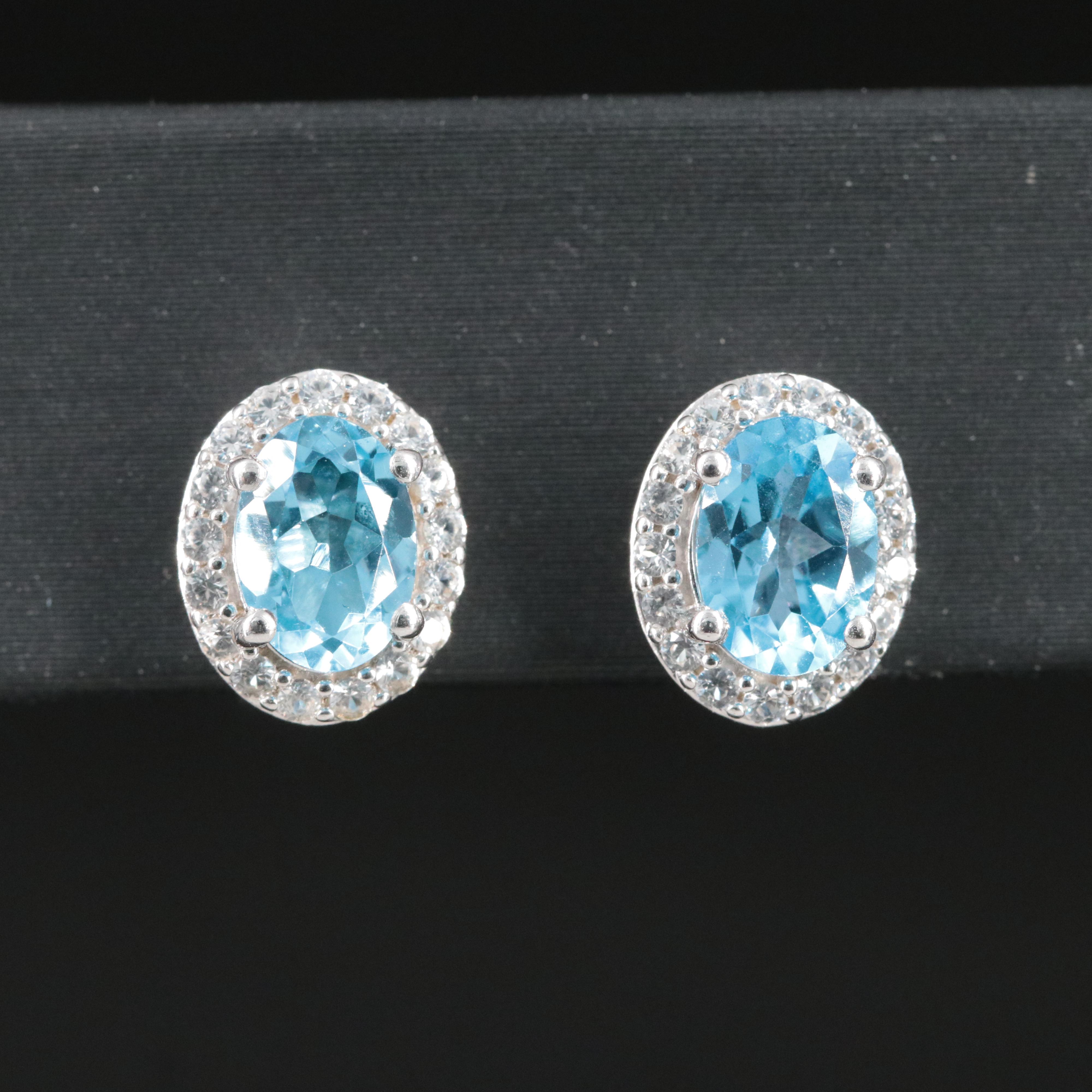 Sterling Swiss Blue Topaz and White Sapphire Stud Earring