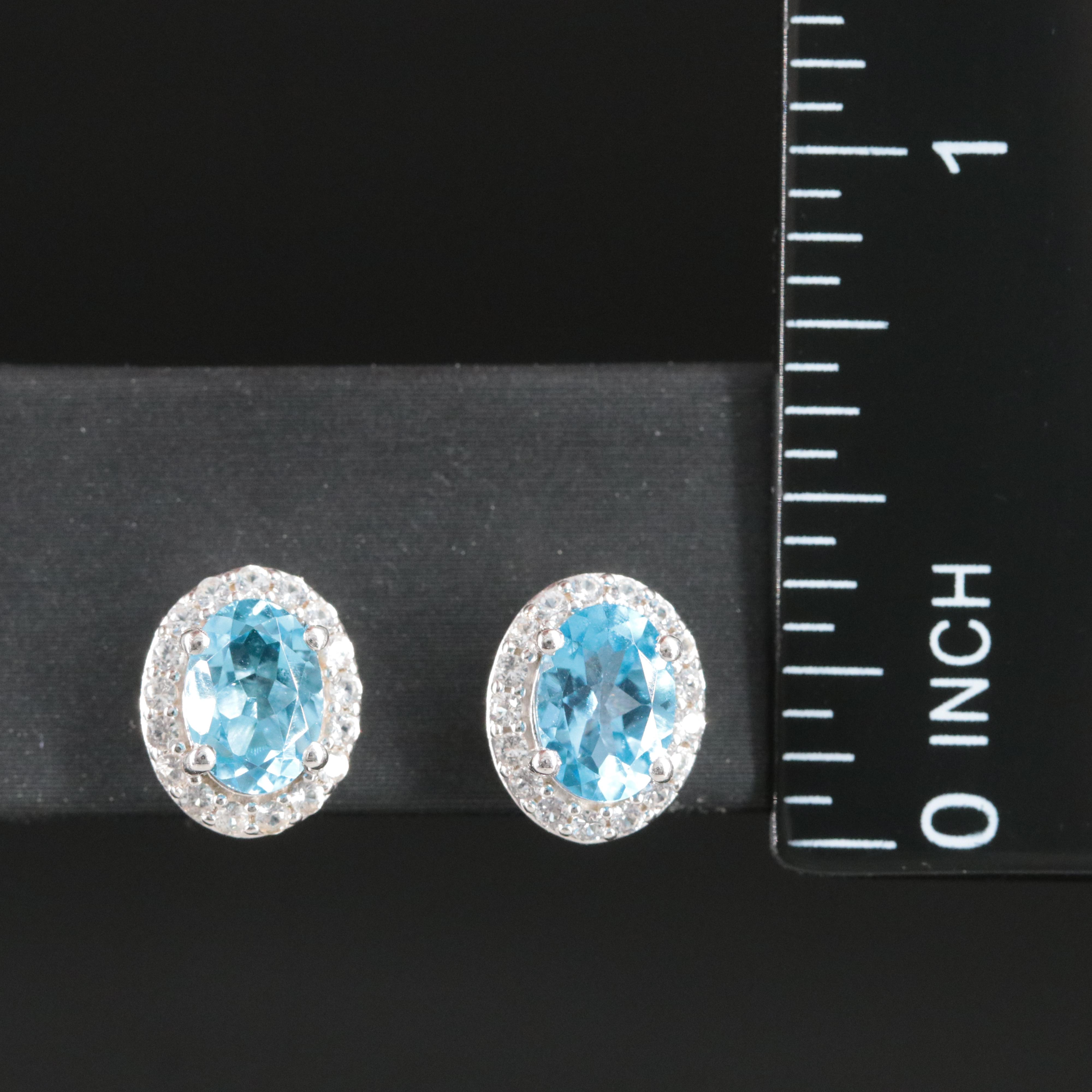 Sterling Swiss Blue Topaz and White Sapphire Stud Earring