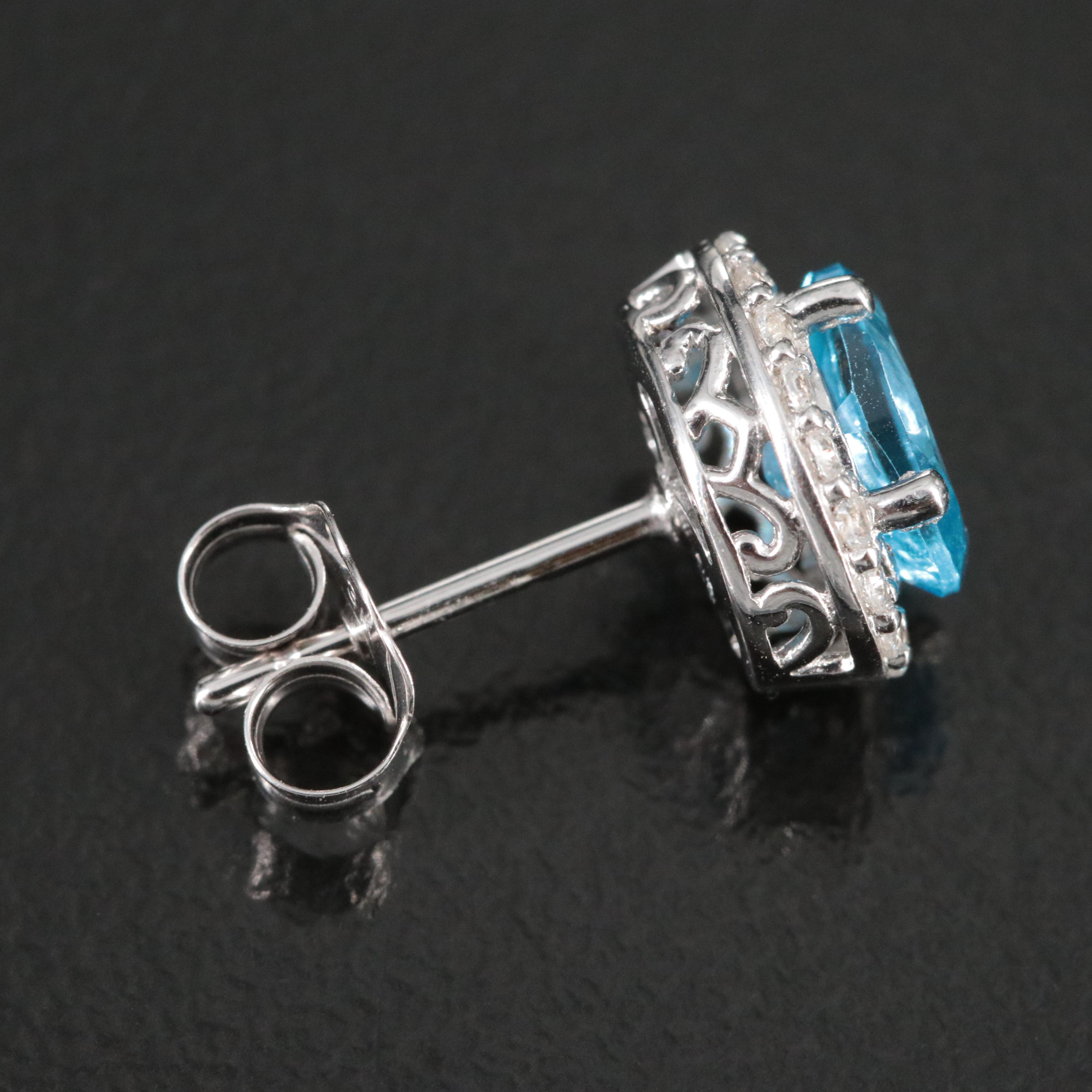 Sterling Swiss Blue Topaz and White Sapphire Stud Earring