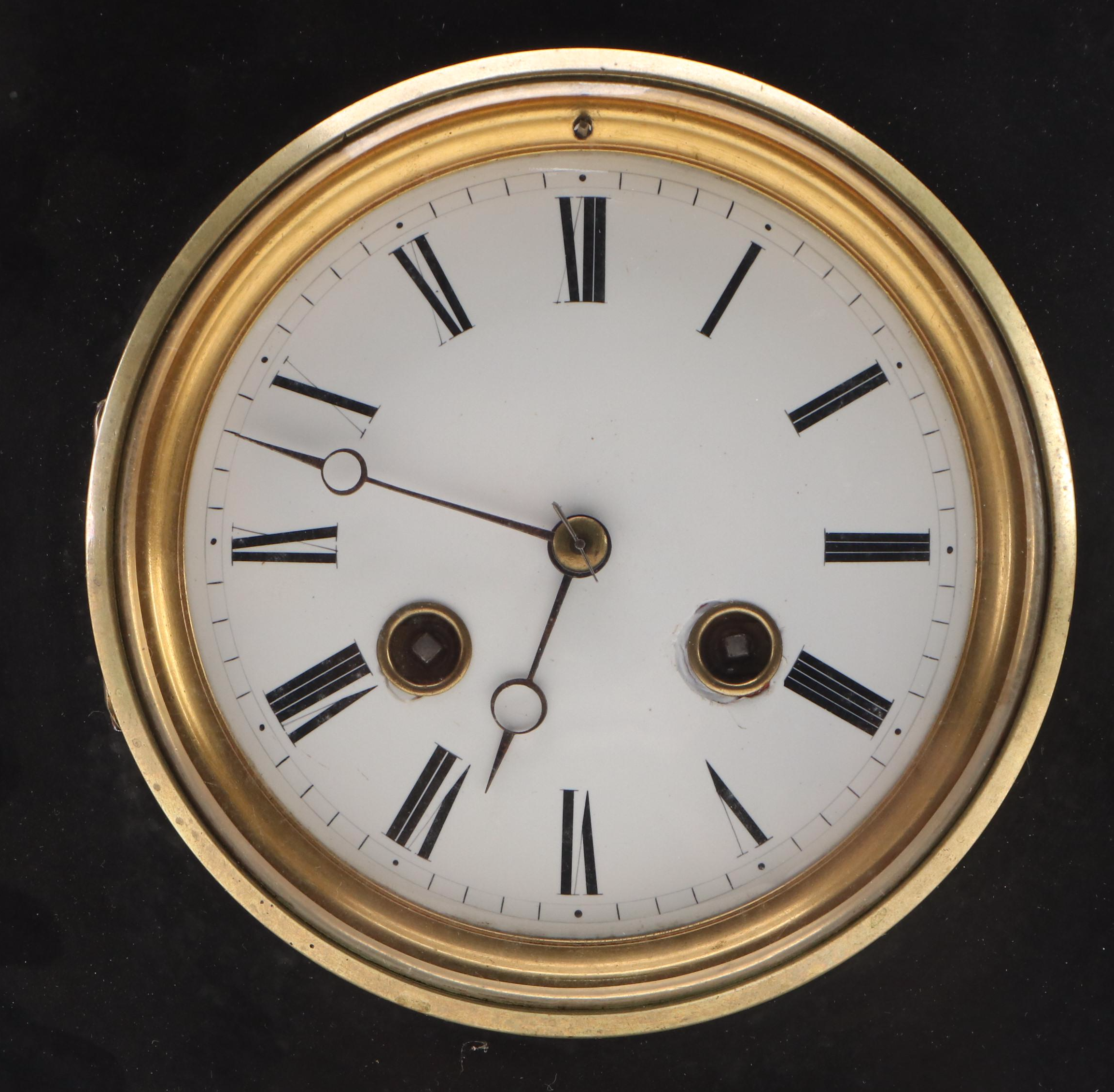 French Louis Philippe Style Black Marble Mantel Clock, Late 19th/ Early 20th C.
