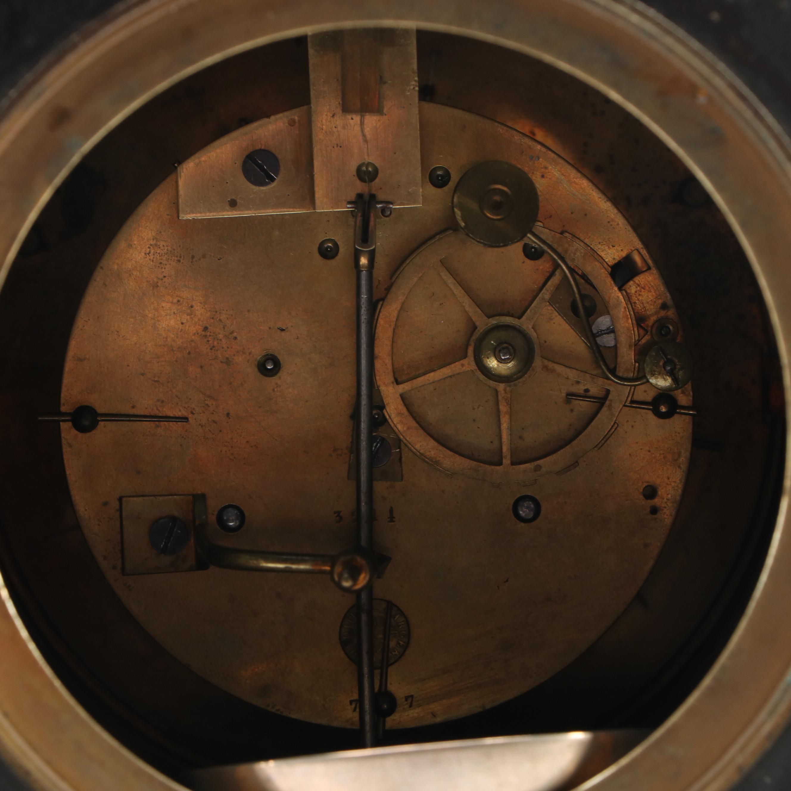 French Louis Philippe Style Black Marble Mantel Clock, Late 19th/ Early 20th C.