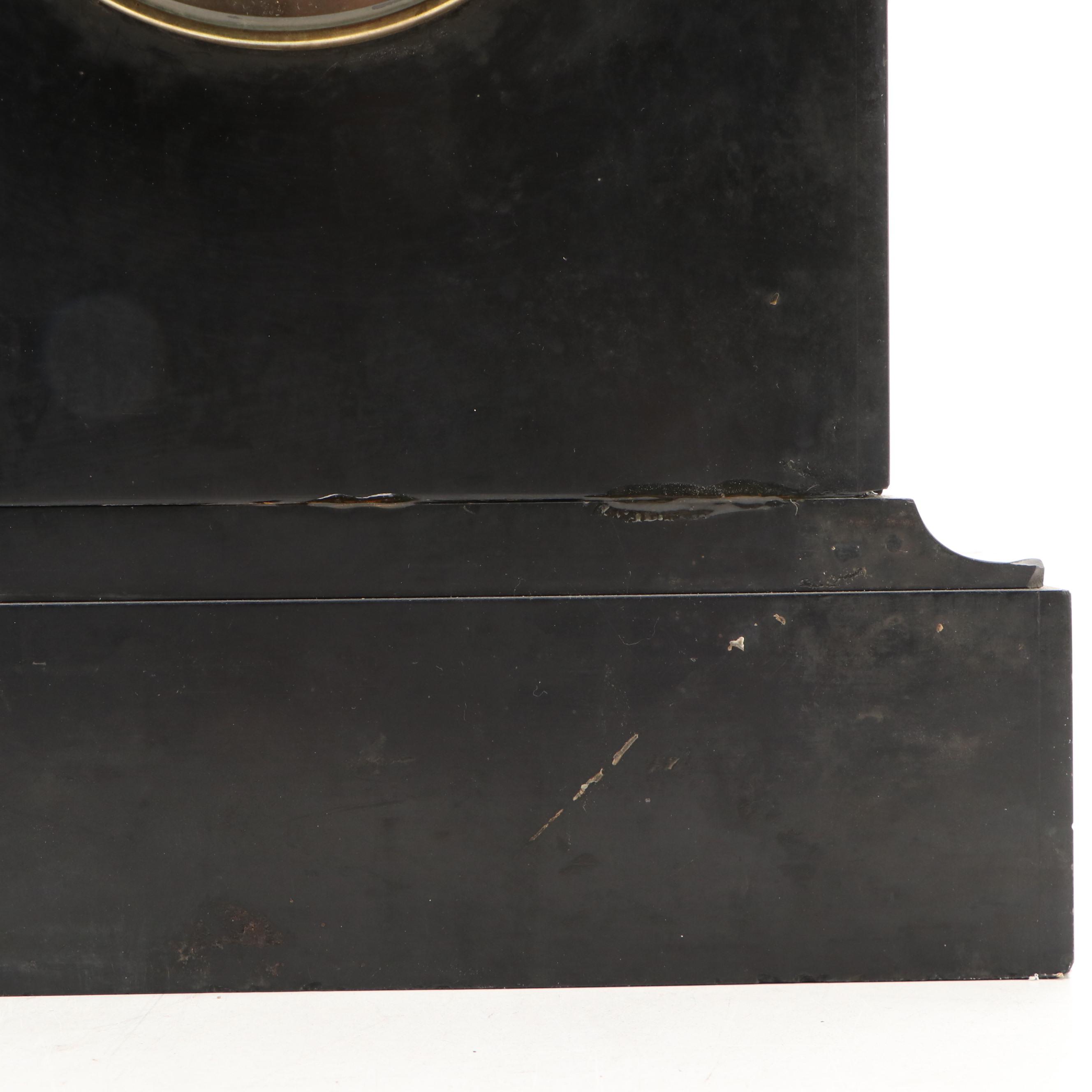 French Louis Philippe Style Black Marble Mantel Clock, Late 19th/ Early 20th C.