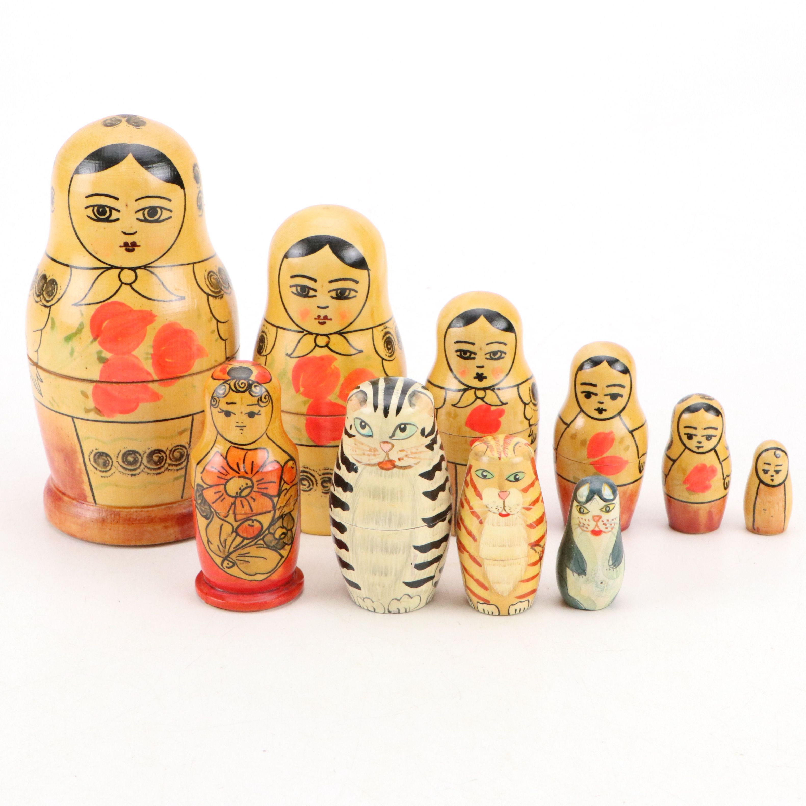 Russian Hand-Painted Wooden Matryoshka Dolls
