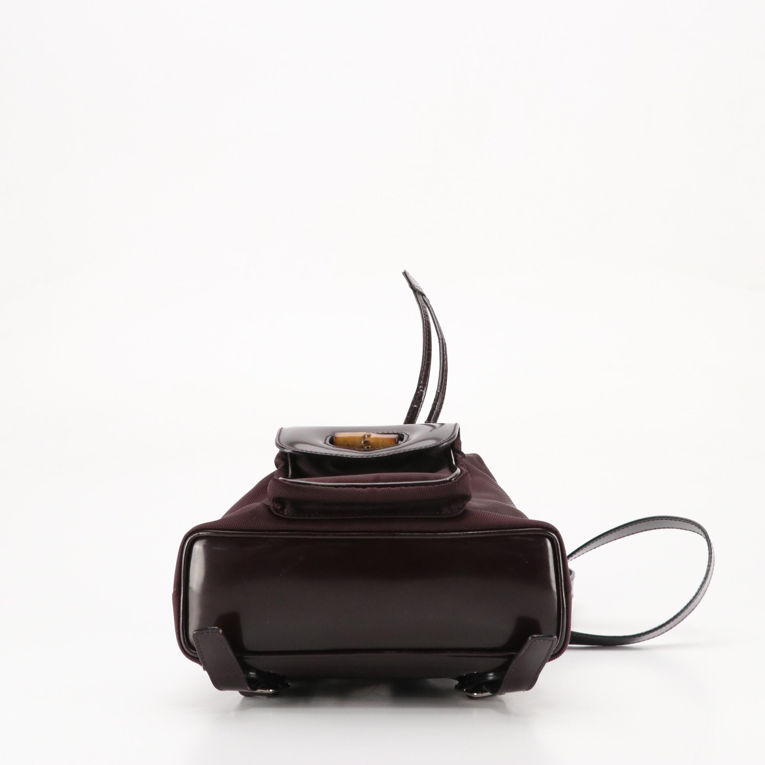 Gucci Bamboo Glazed Leather and Nylon Small Backpack in Aubergine