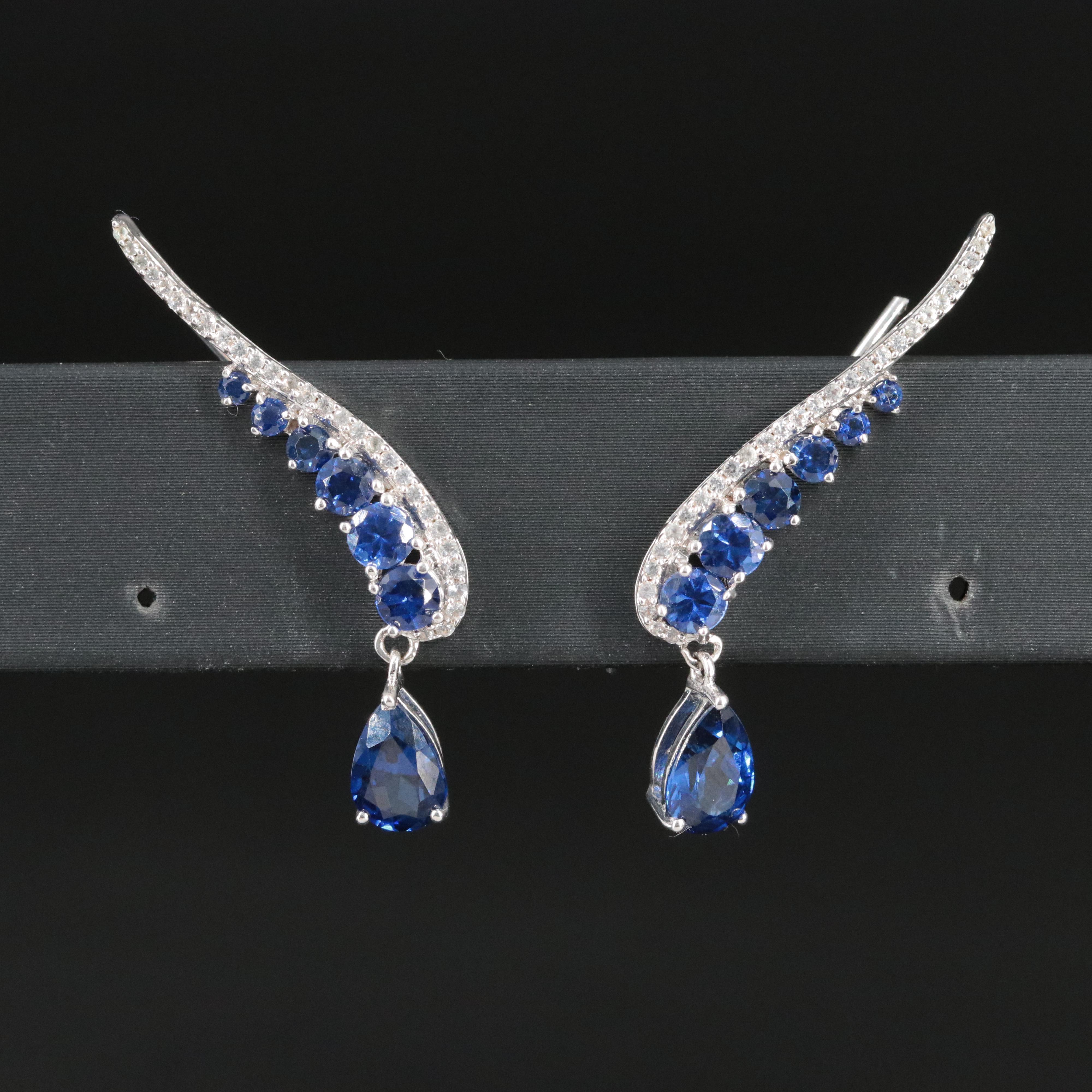 Sterling Lab Grown Sapphire and White Sapphire Ear Climbers