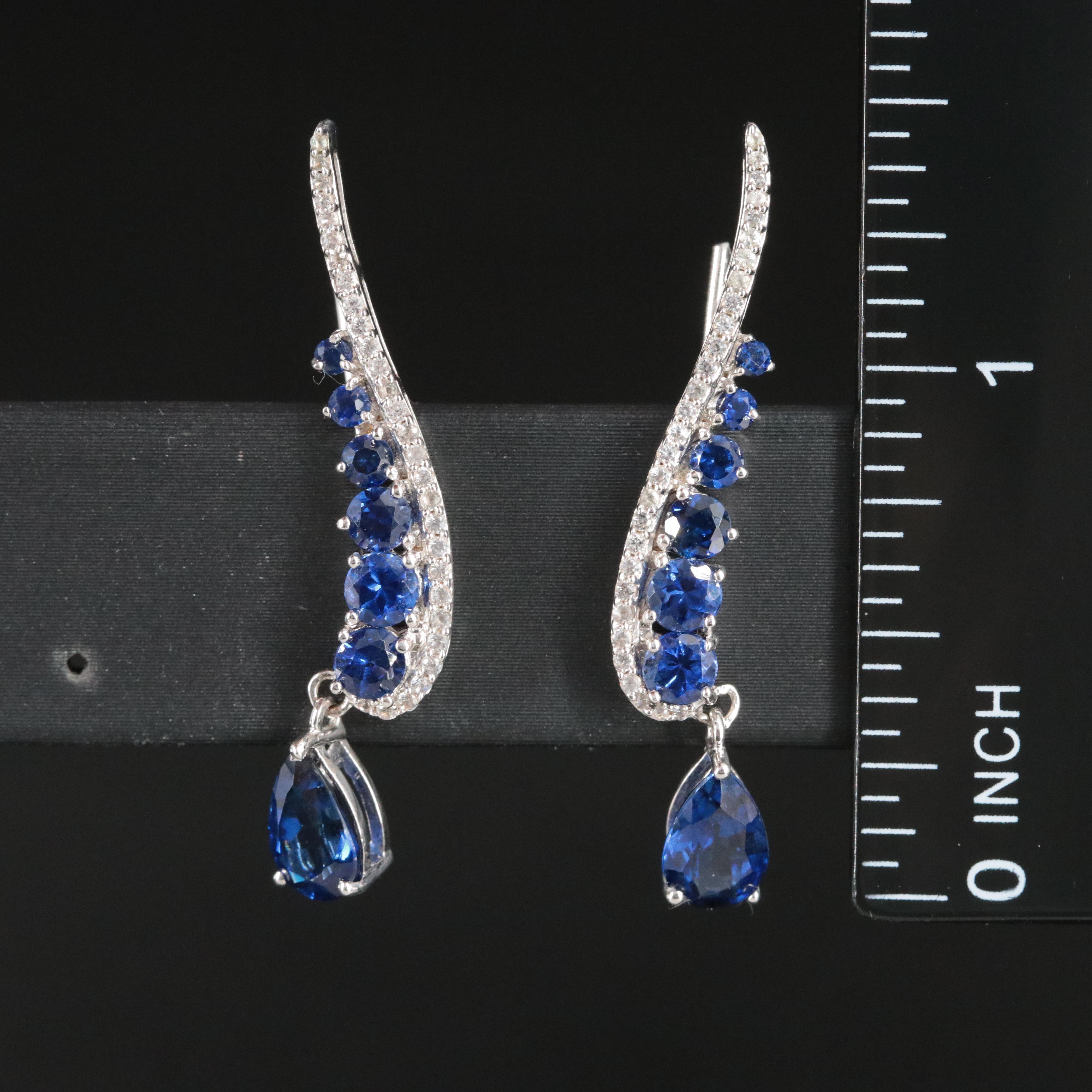 Sterling Lab Grown Sapphire and White Sapphire Ear Climbers