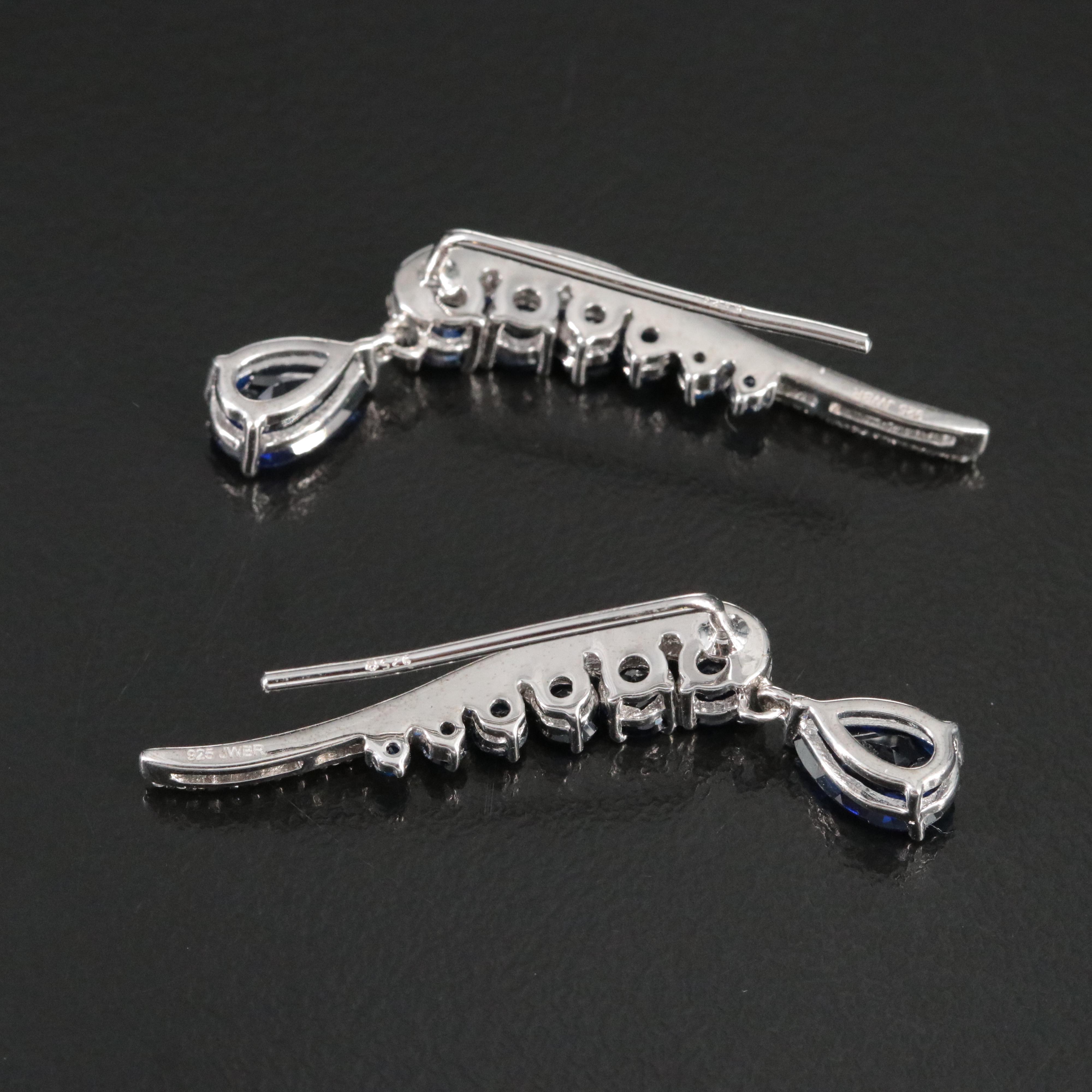 Sterling Lab Grown Sapphire and White Sapphire Ear Climbers