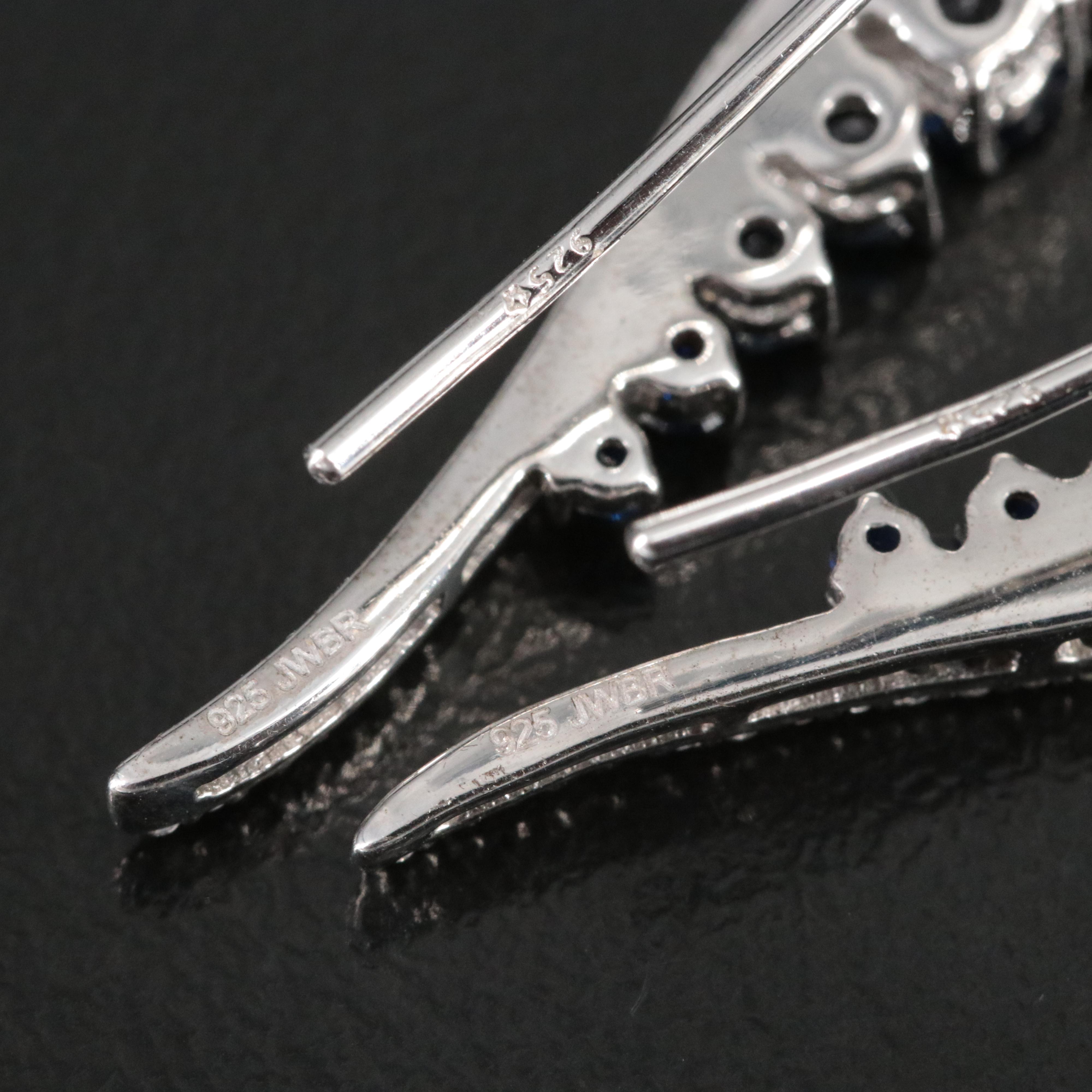 Sterling Lab Grown Sapphire and White Sapphire Ear Climbers