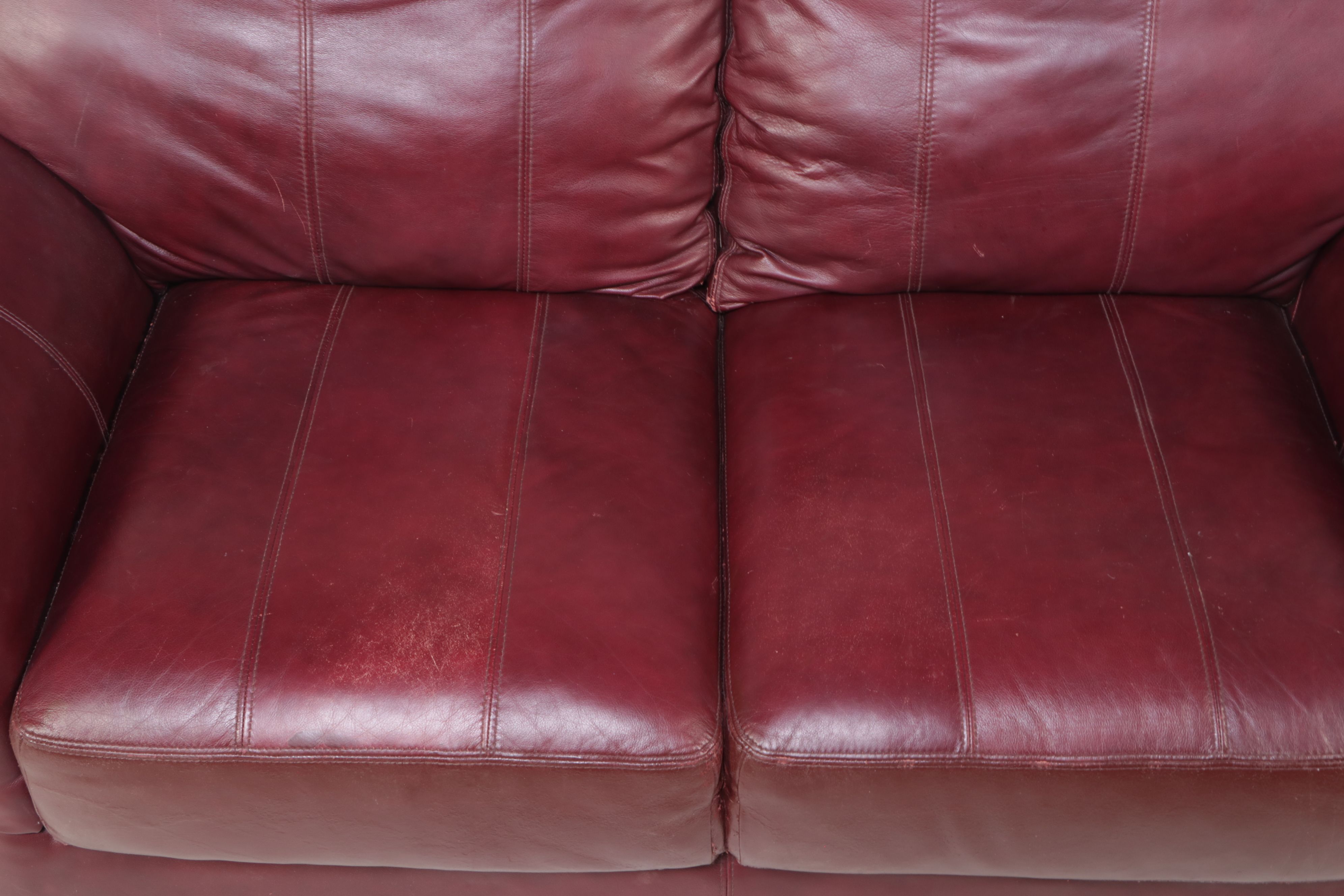 Carved Wooden Frame and Faux Leather Loveseat