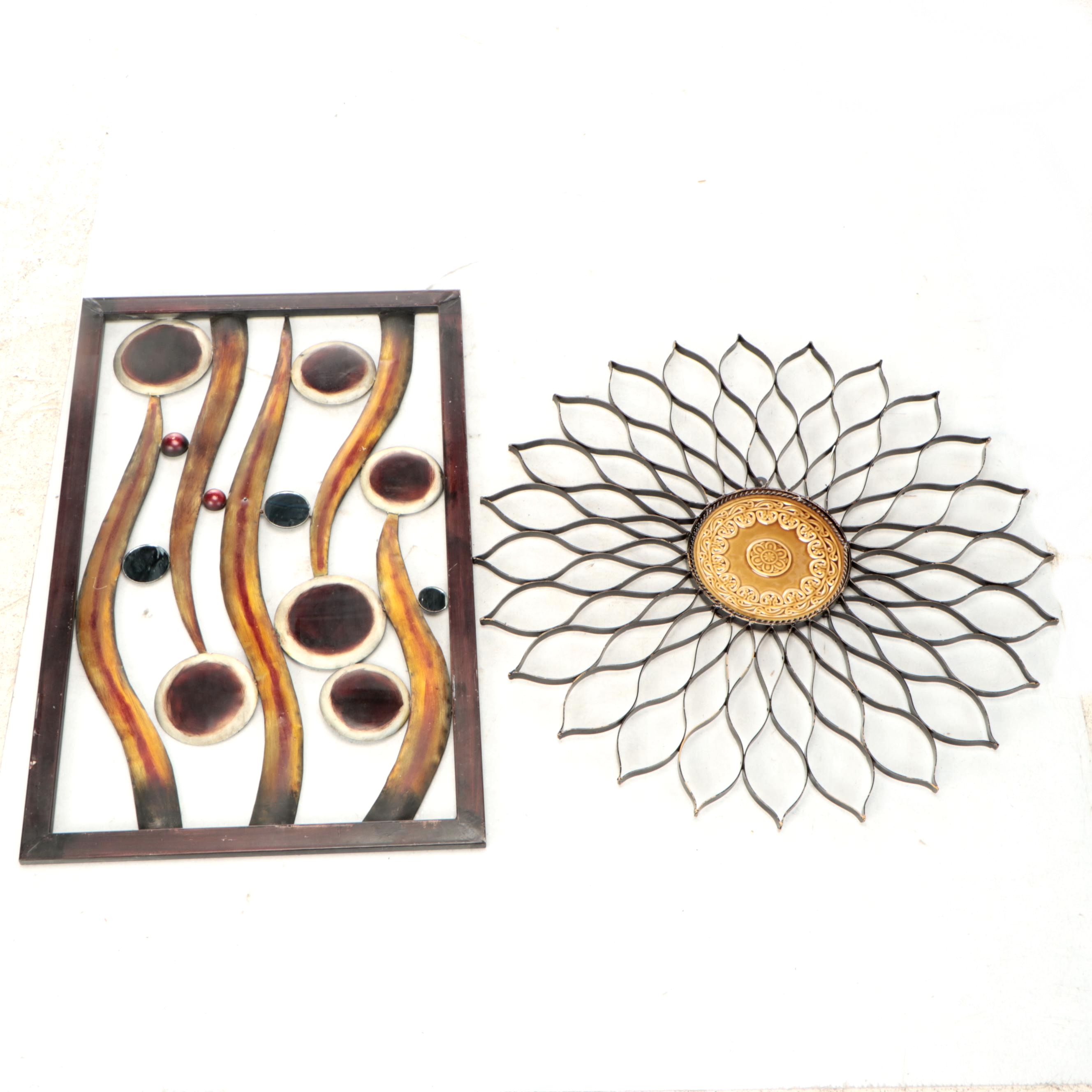 Abstract Metal and Flower Shaped Wall Plaques