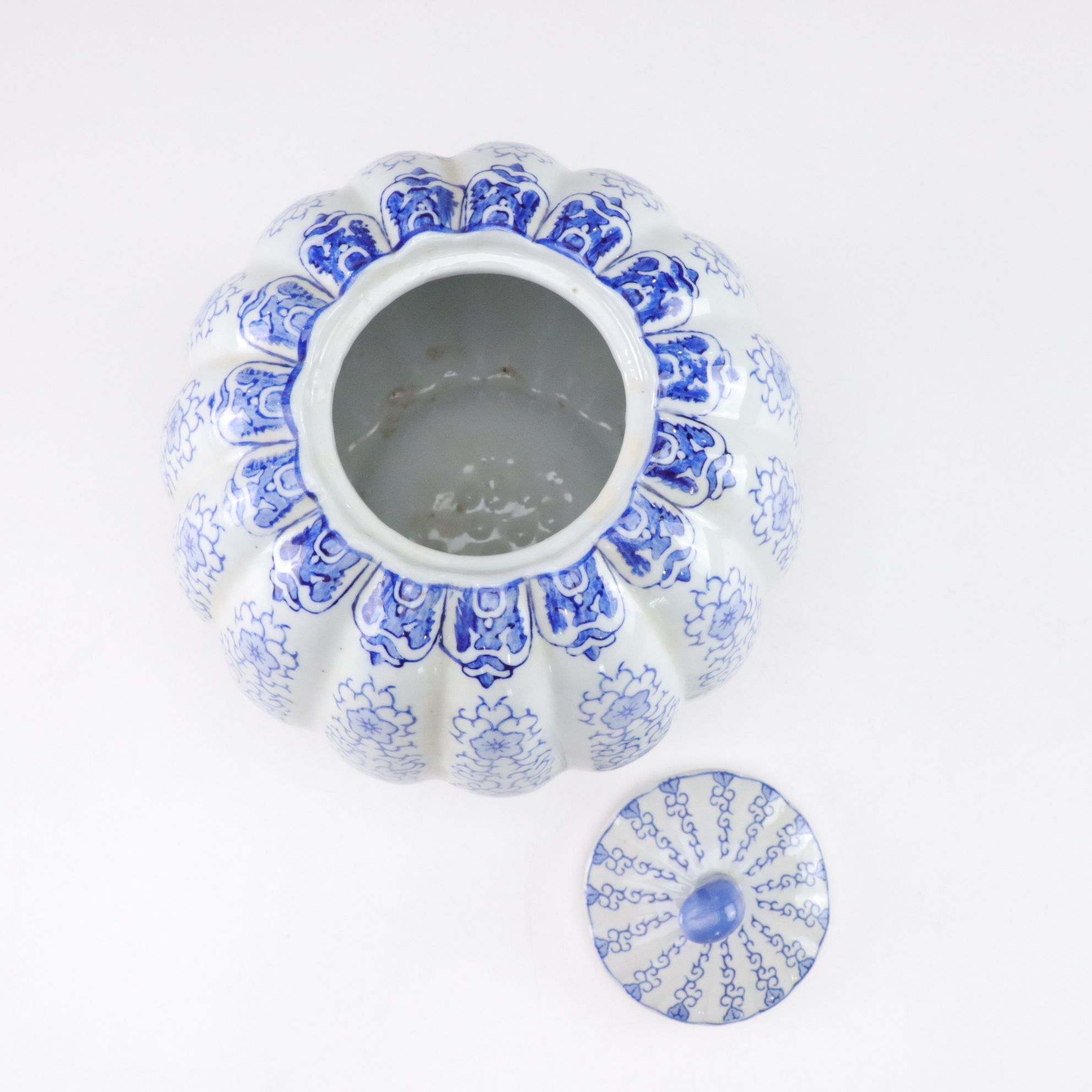 Blue & White Chinoiserie Pumpkin Shaped Temple Jar