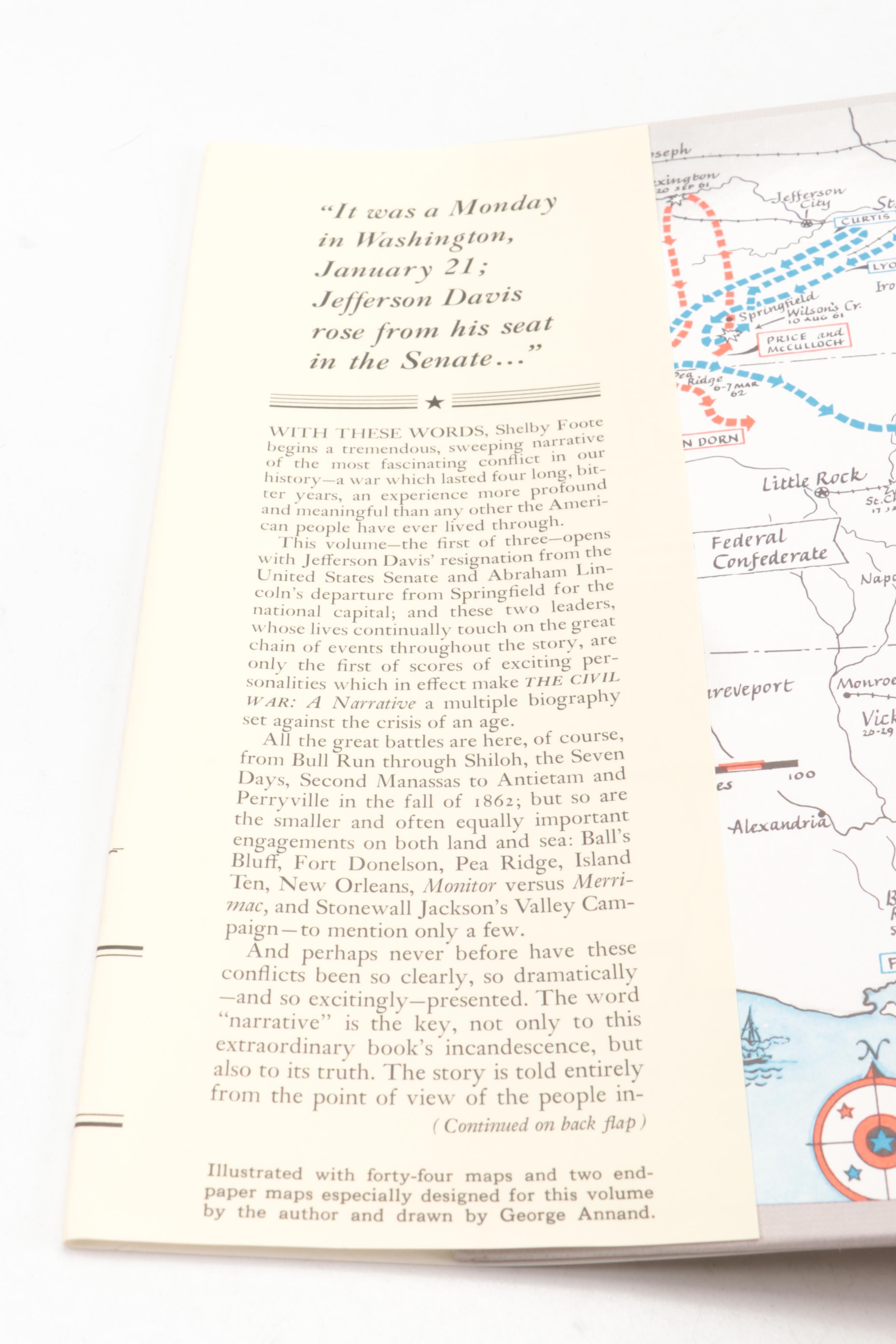 "The Civil War: A Narrative" Three-Volume Set by Shelby Foote, circa 1974