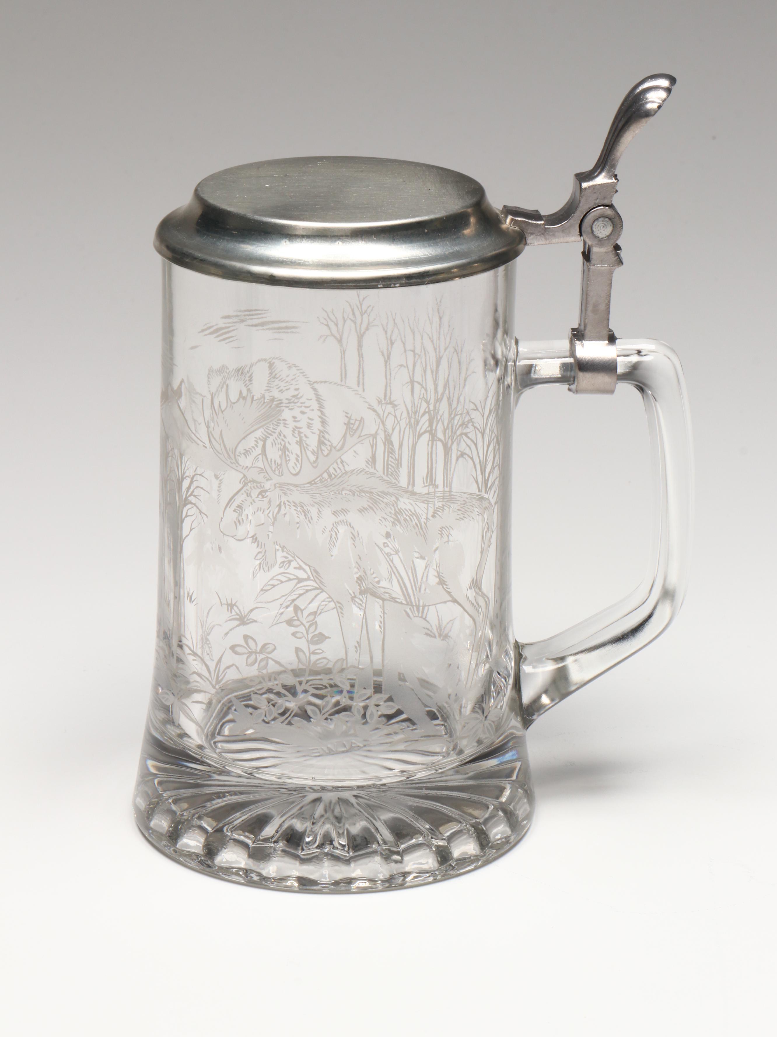 Ceramarte for Avon Fishing Stein with Set of Four Glass Steins