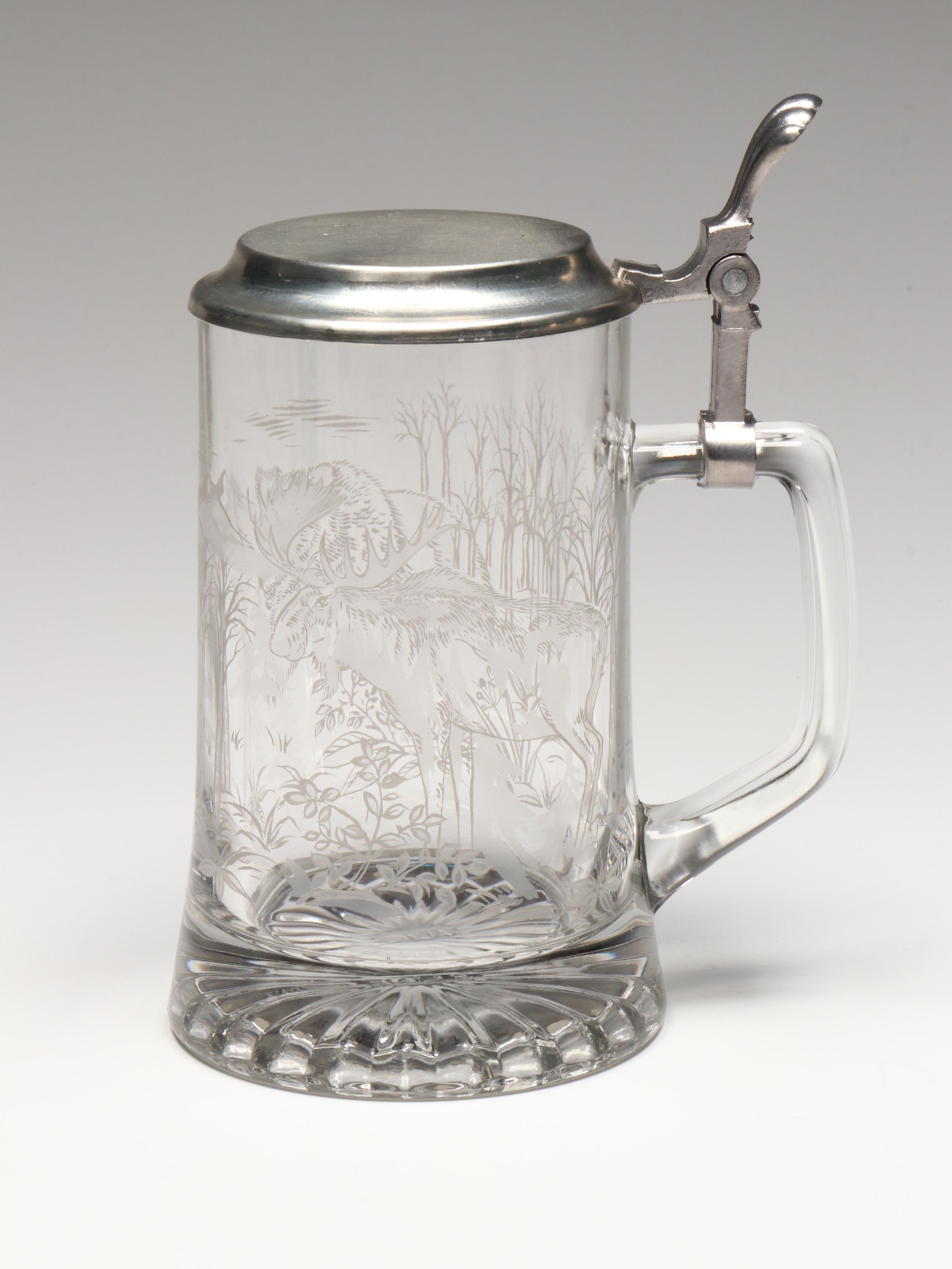 Ceramarte for Avon Fishing Stein with Set of Four Glass Steins