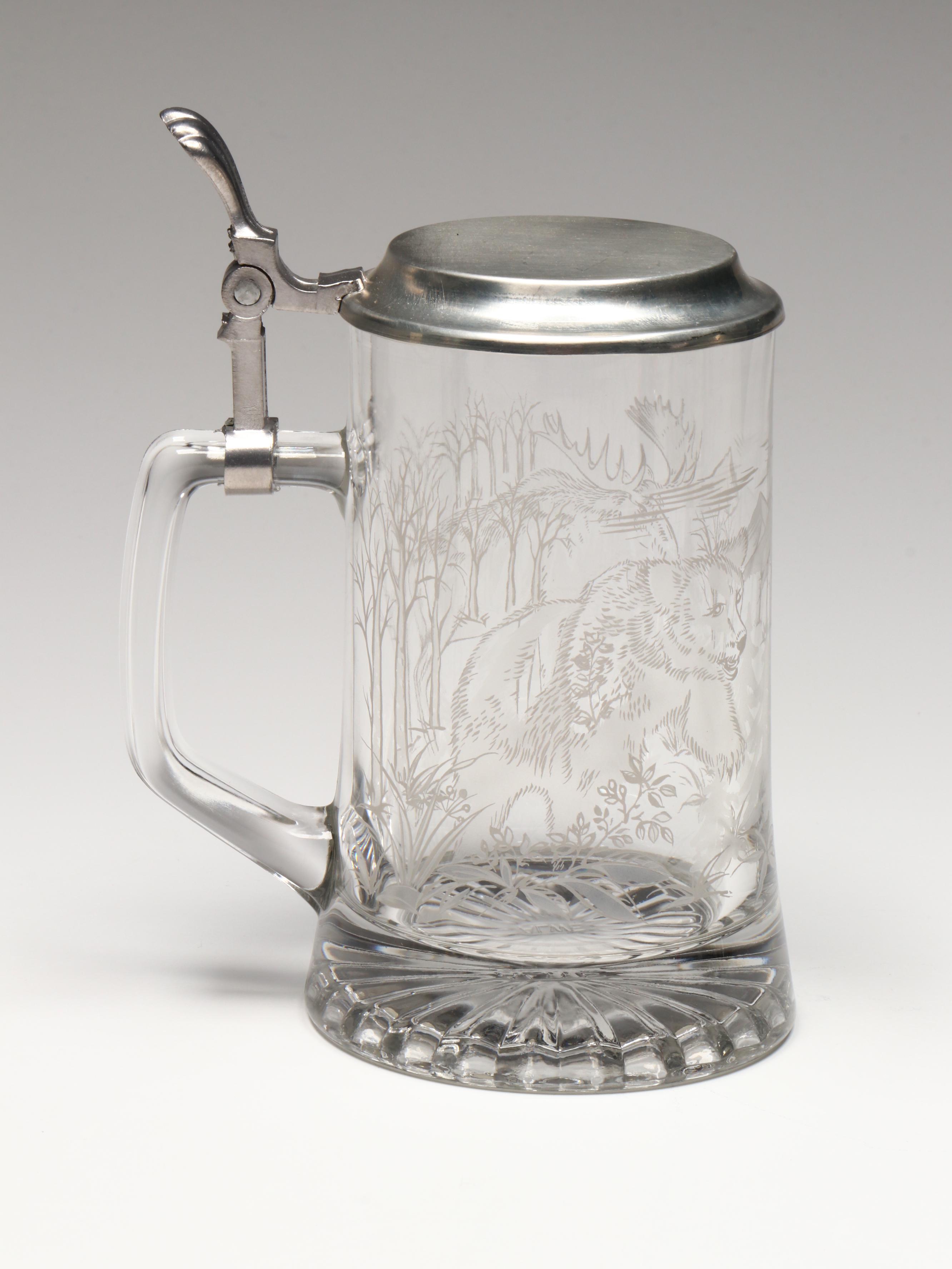 Ceramarte for Avon Fishing Stein with Set of Four Glass Steins