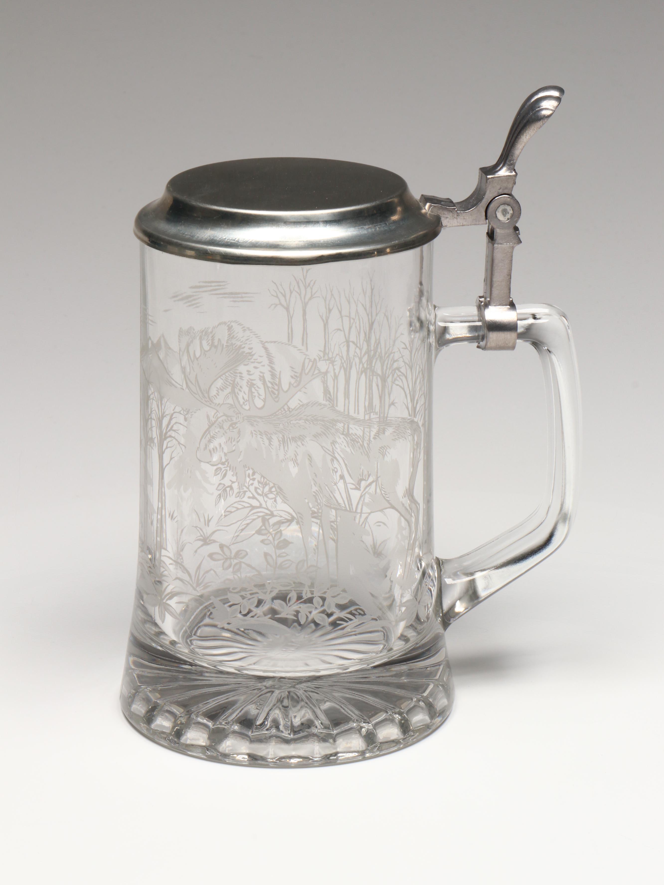 Ceramarte for Avon Fishing Stein with Set of Four Glass Steins