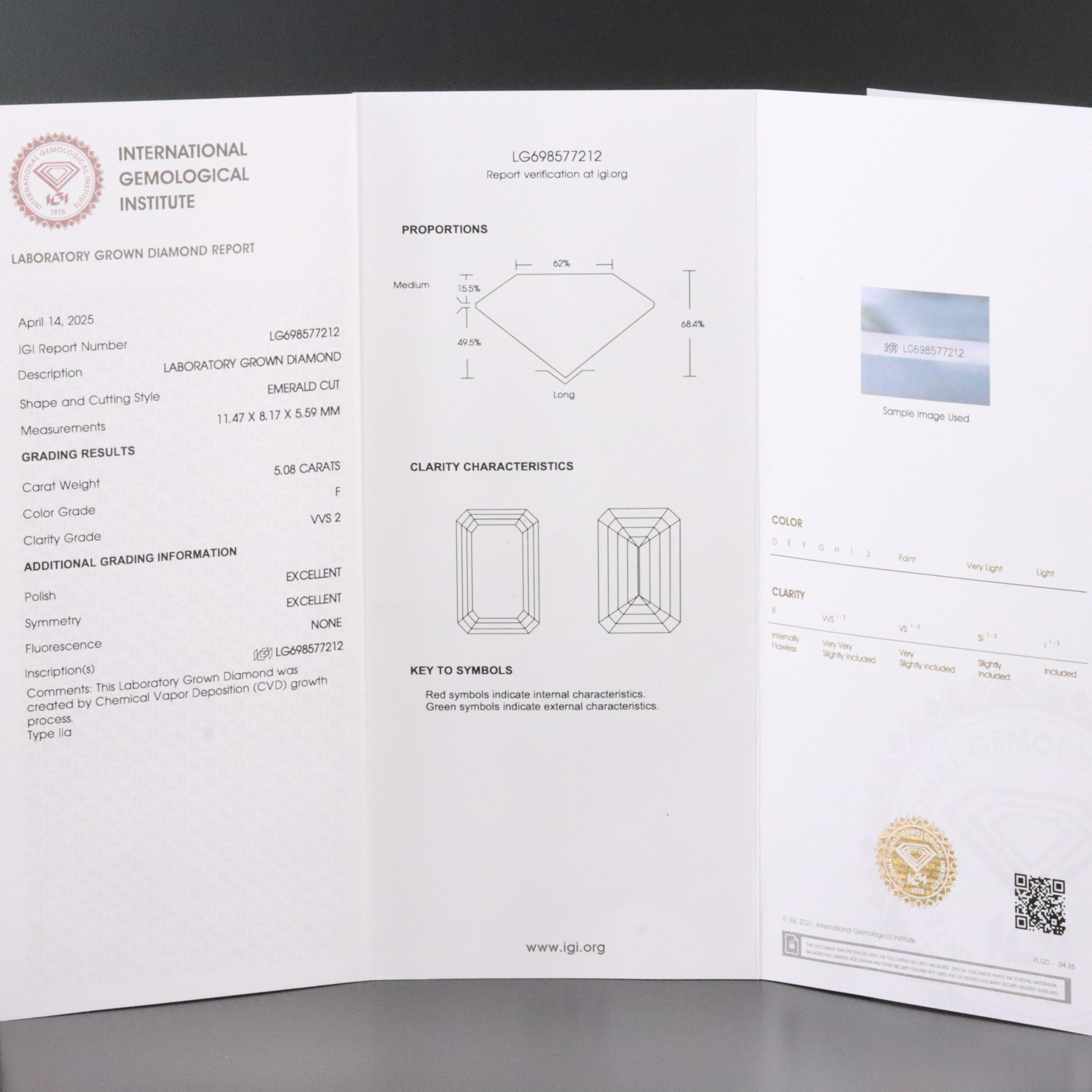 18K 5.08 CT Lab Grown Diamond Solitaire Ring with IGI Report