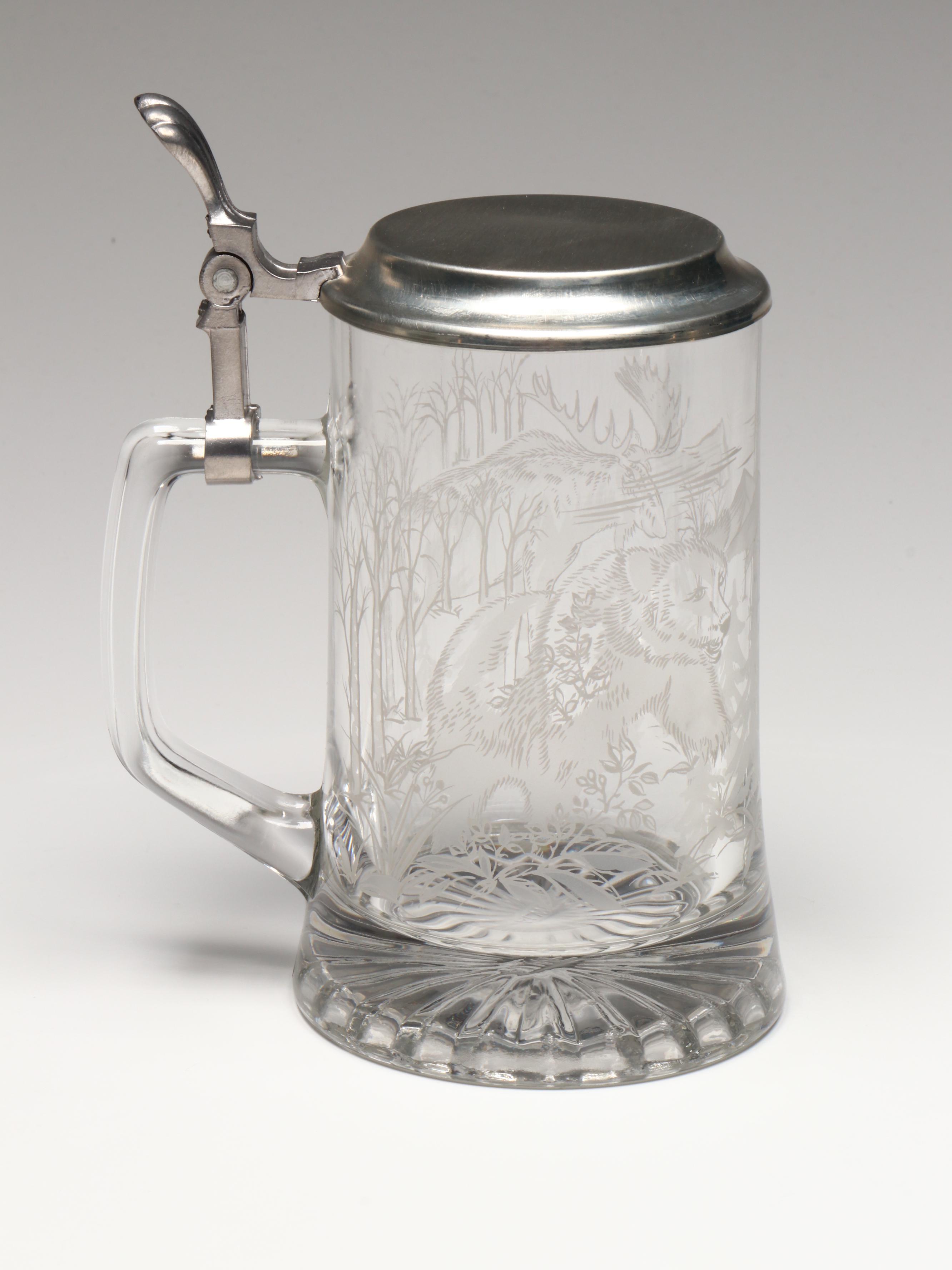 Ceramarte for Avon Fishing Stein with Set of Four Glass Steins