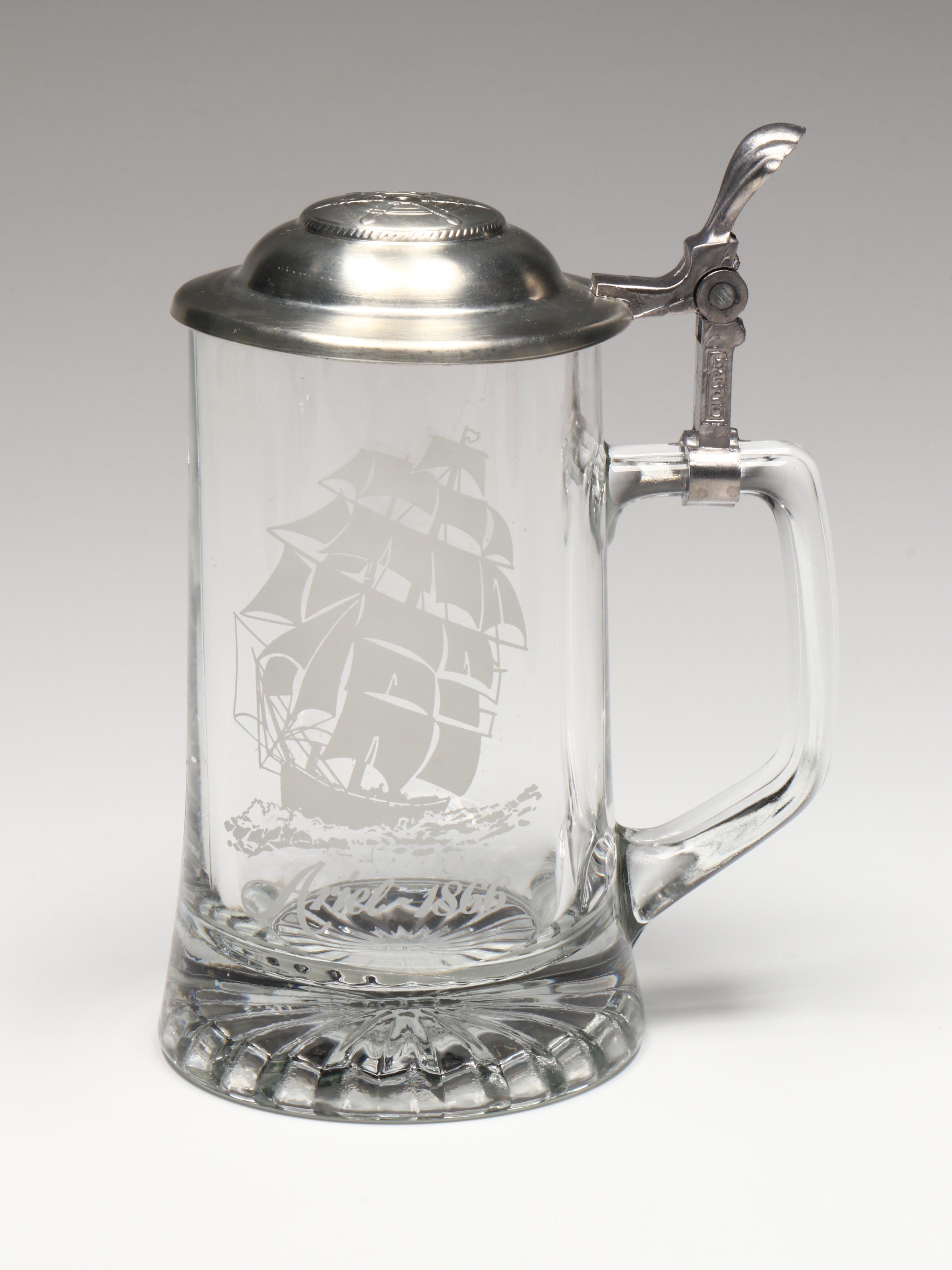 Ceramarte for Avon Fishing Stein with Set of Four Glass Steins