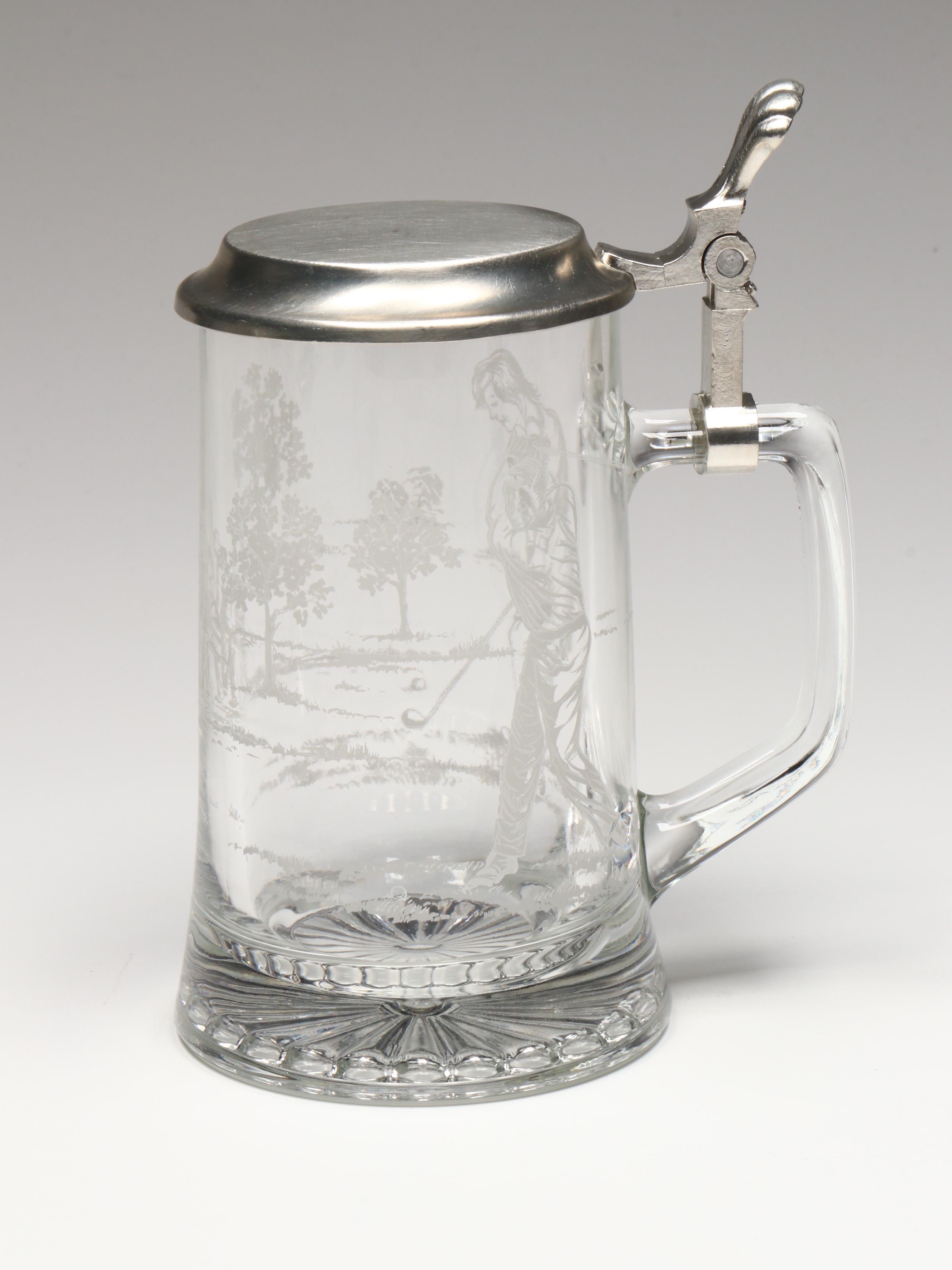 Ceramarte for Avon Fishing Stein with Set of Four Glass Steins