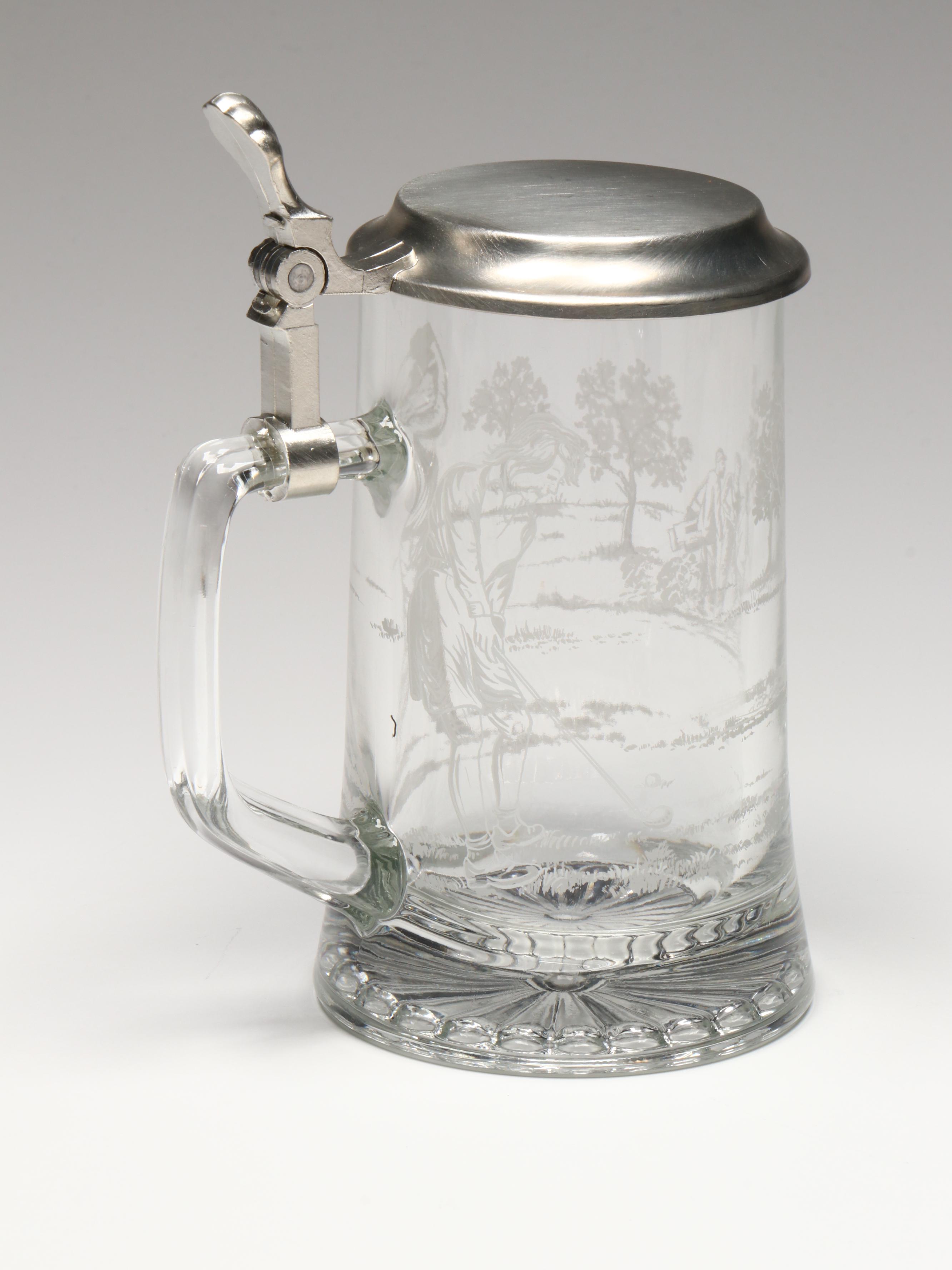 Ceramarte for Avon Fishing Stein with Set of Four Glass Steins