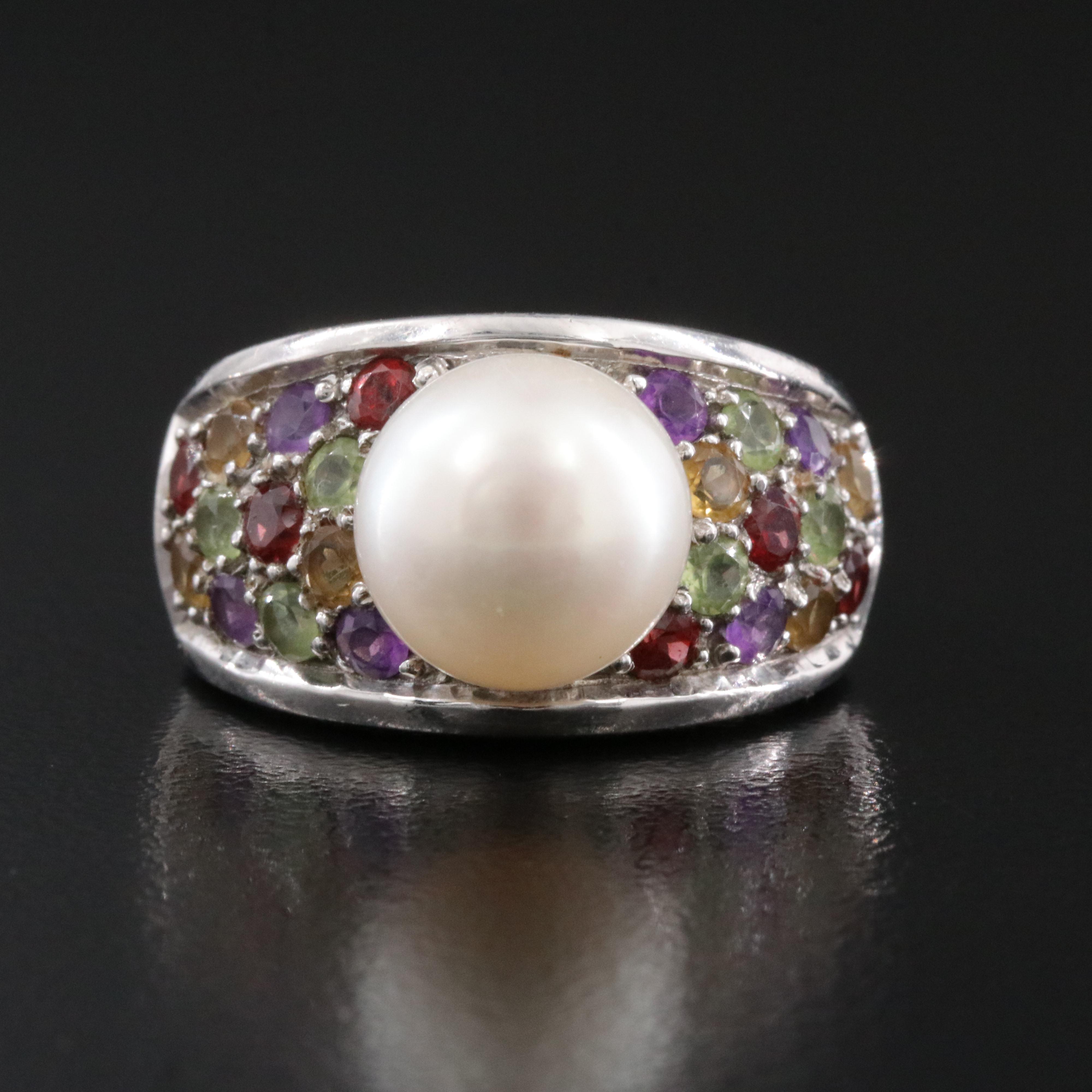 Honora Sterling Ring Including Pearl, Peridot and Garnet